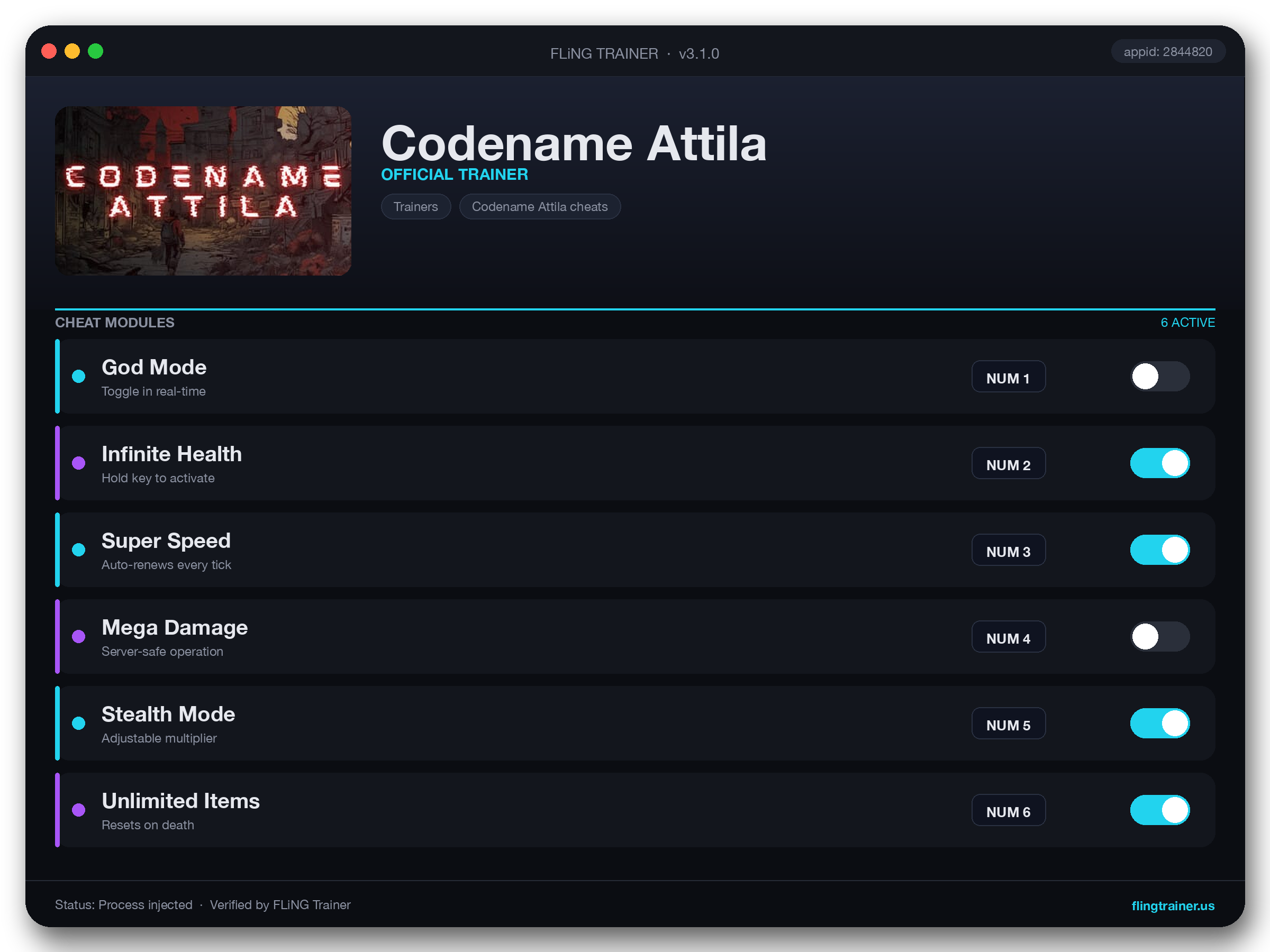 Codename Attila Trainer interface