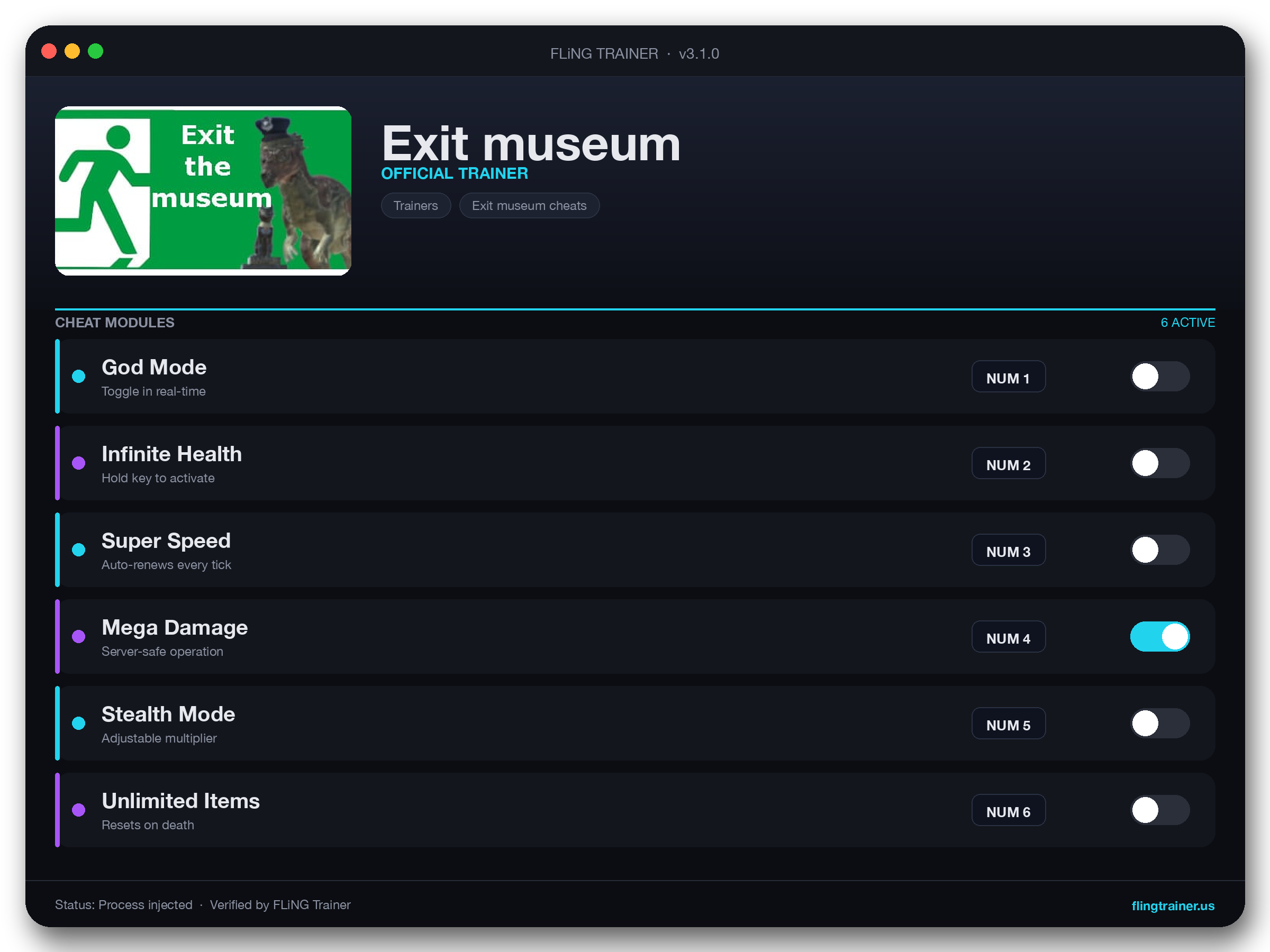 Exit museum Trainer interface