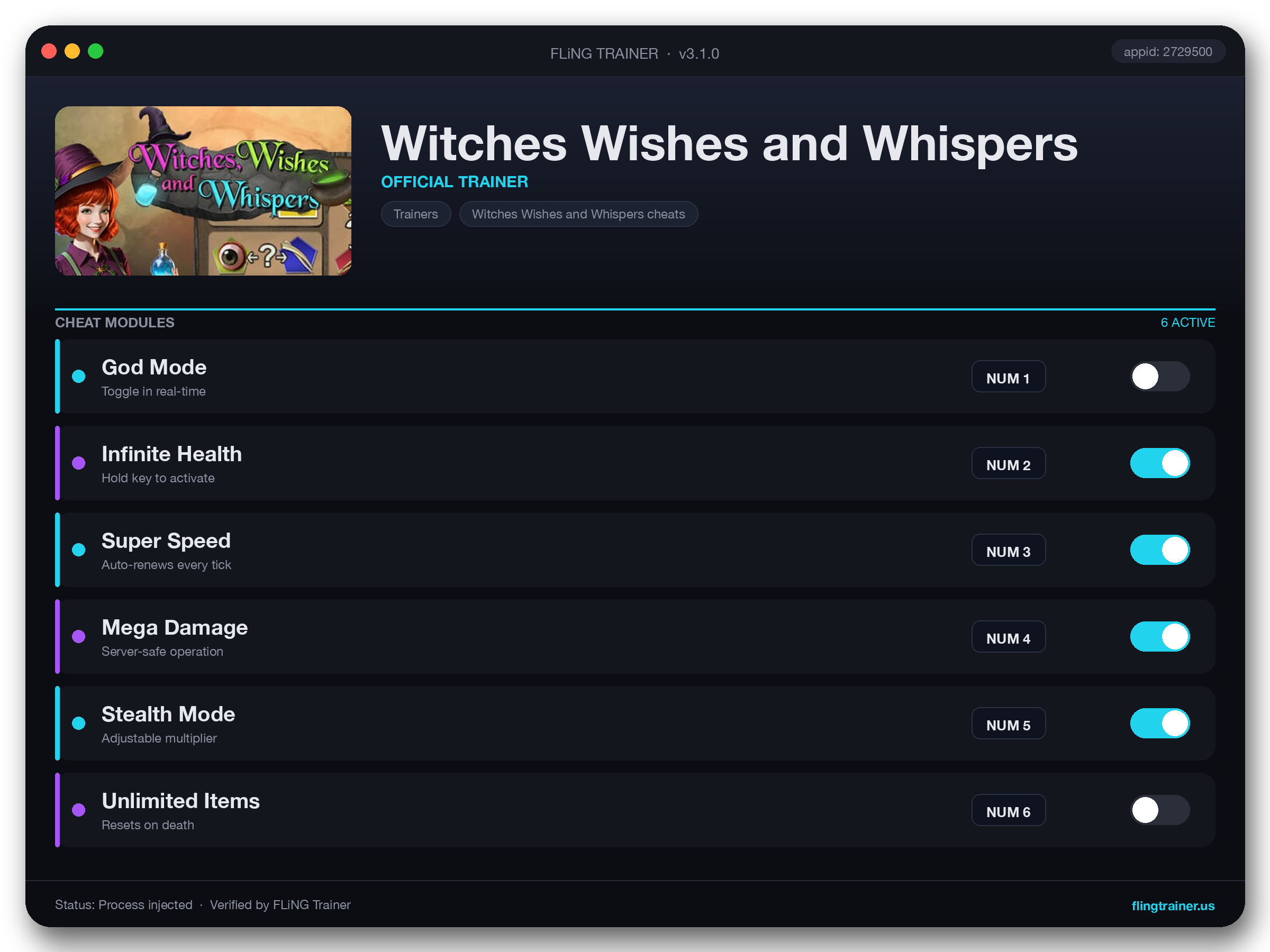 Witches Wishes and Whispers Trainer interface