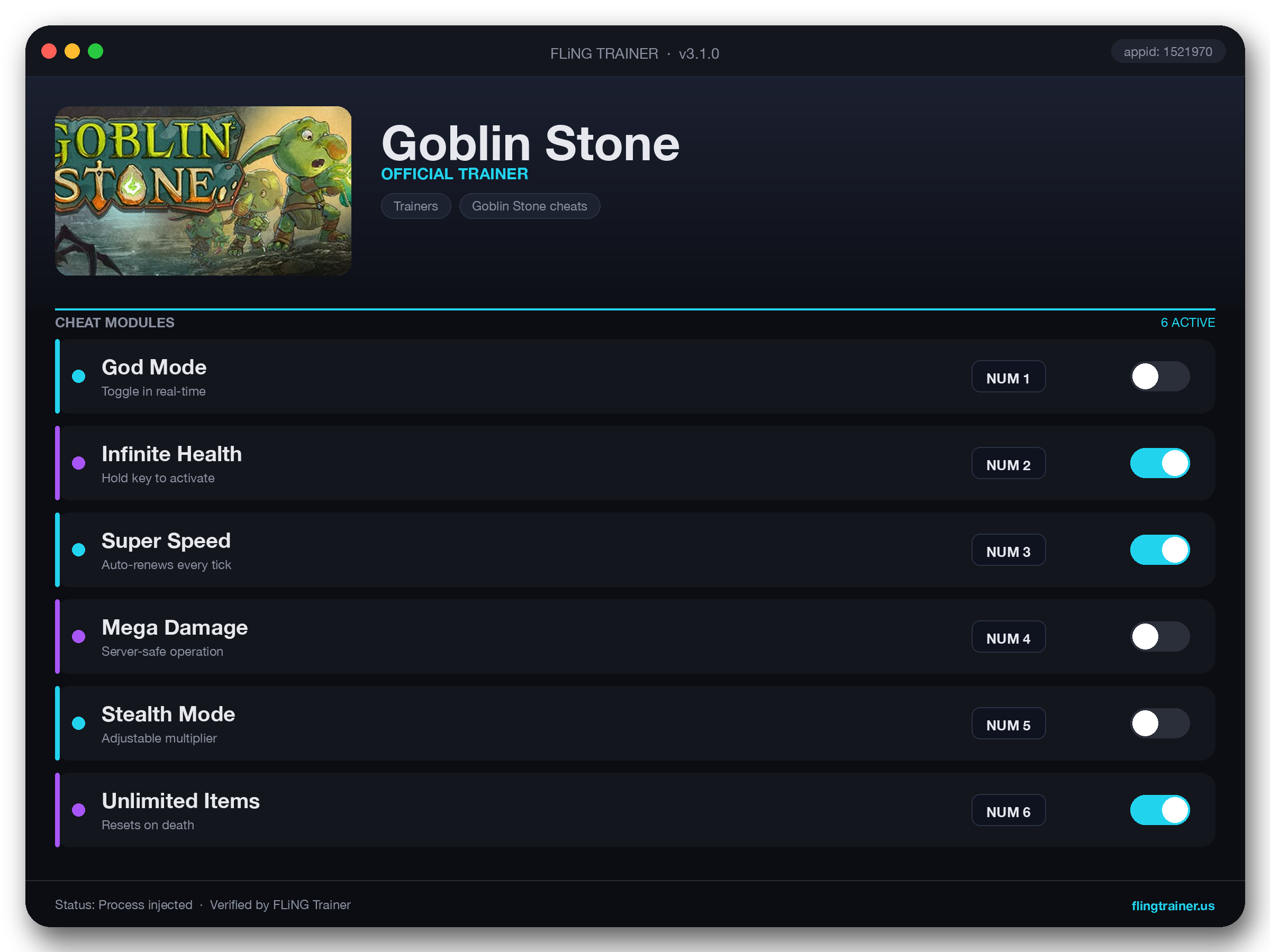 Goblin Stone Trainer interface