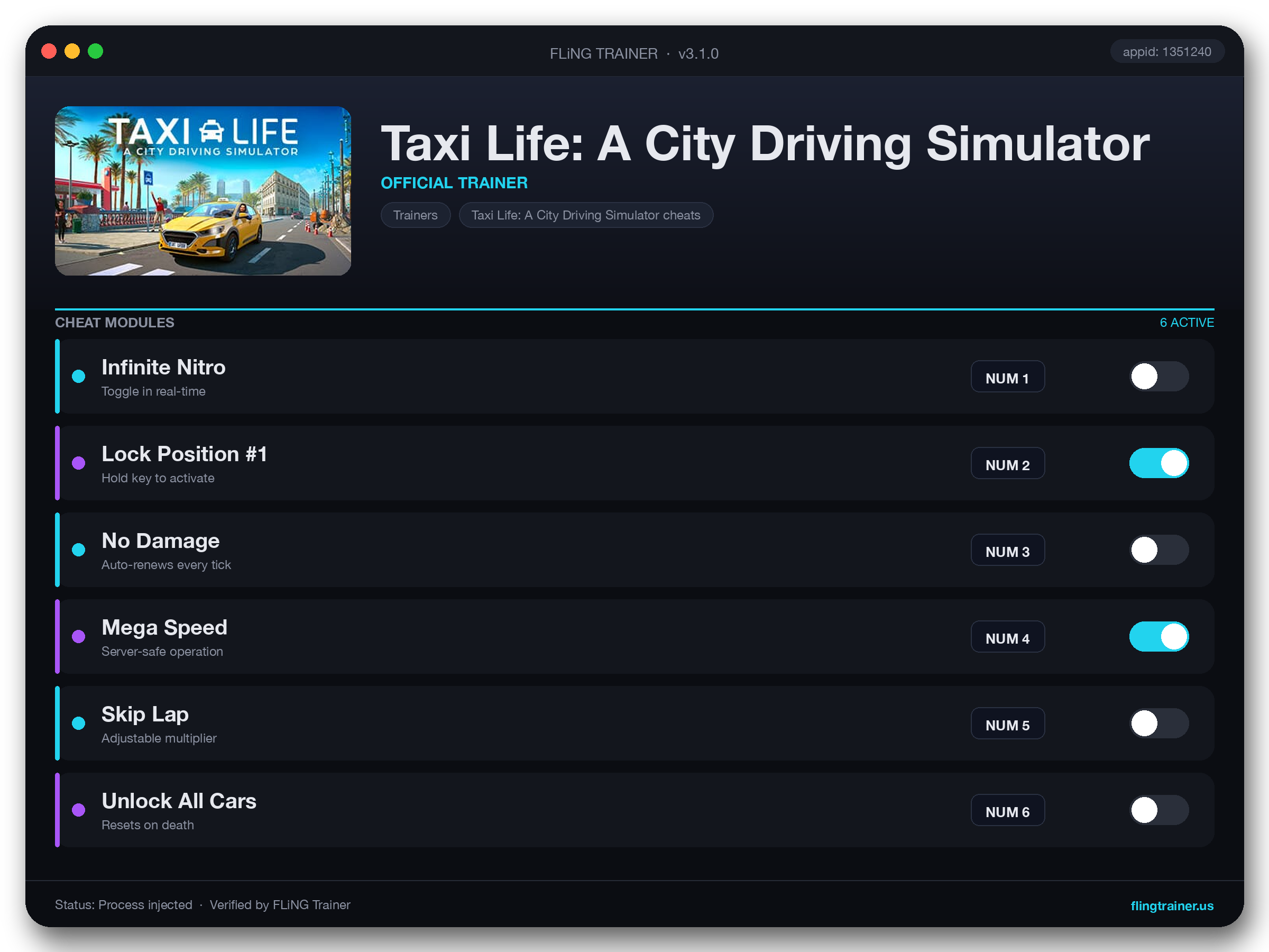 Taxi Life: A City Driving Simulator Trainer interface