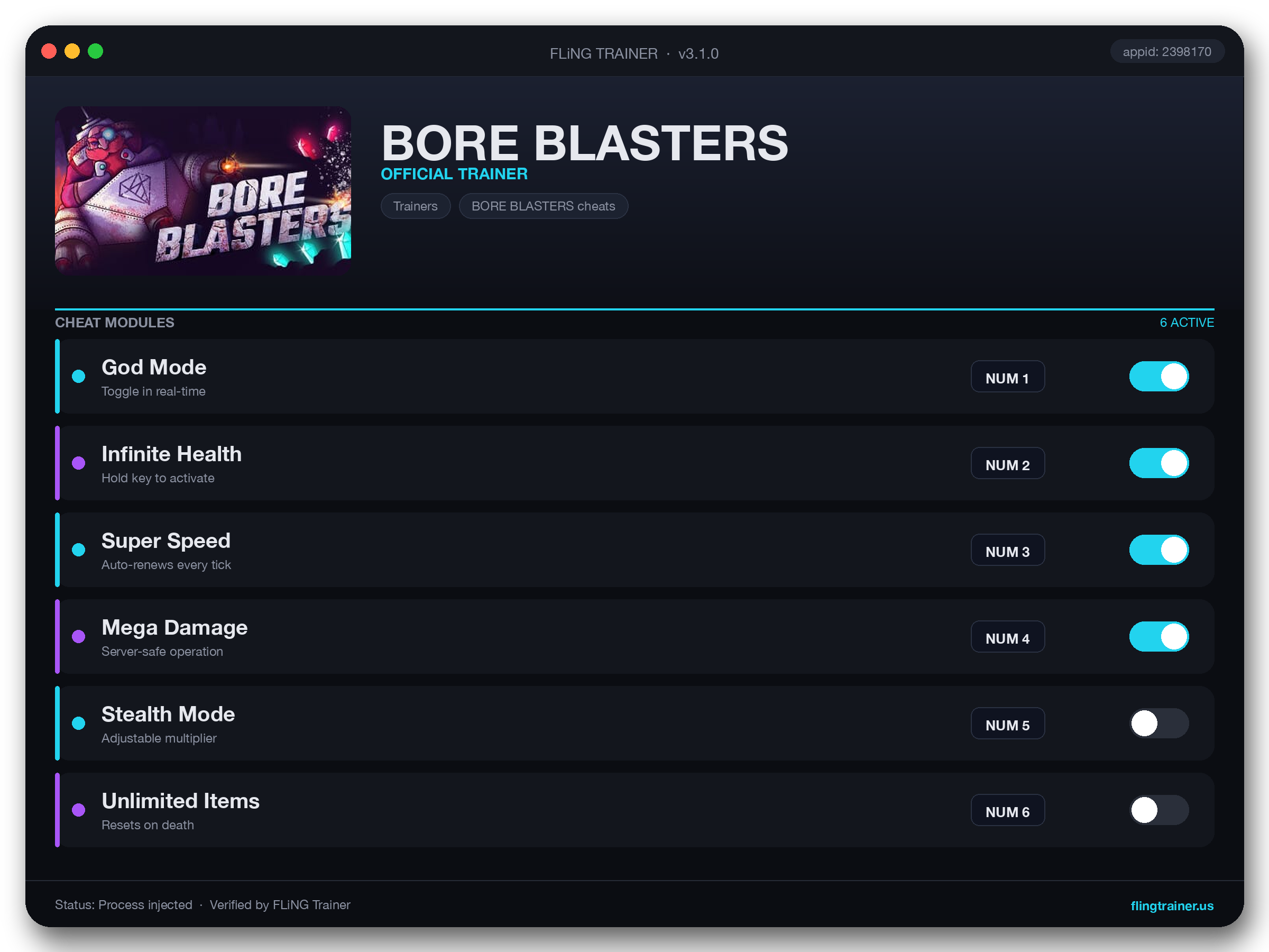 BORE BLASTERS Trainer interface