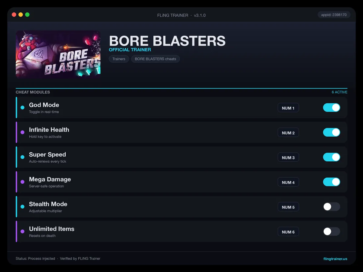 BORE BLASTERS Trainer interface