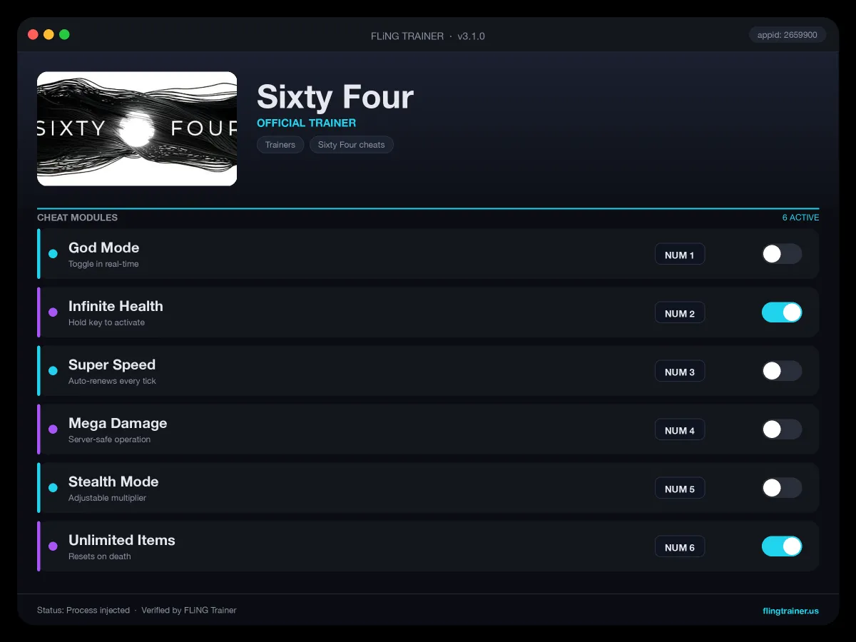 Sixty Four Trainer interface