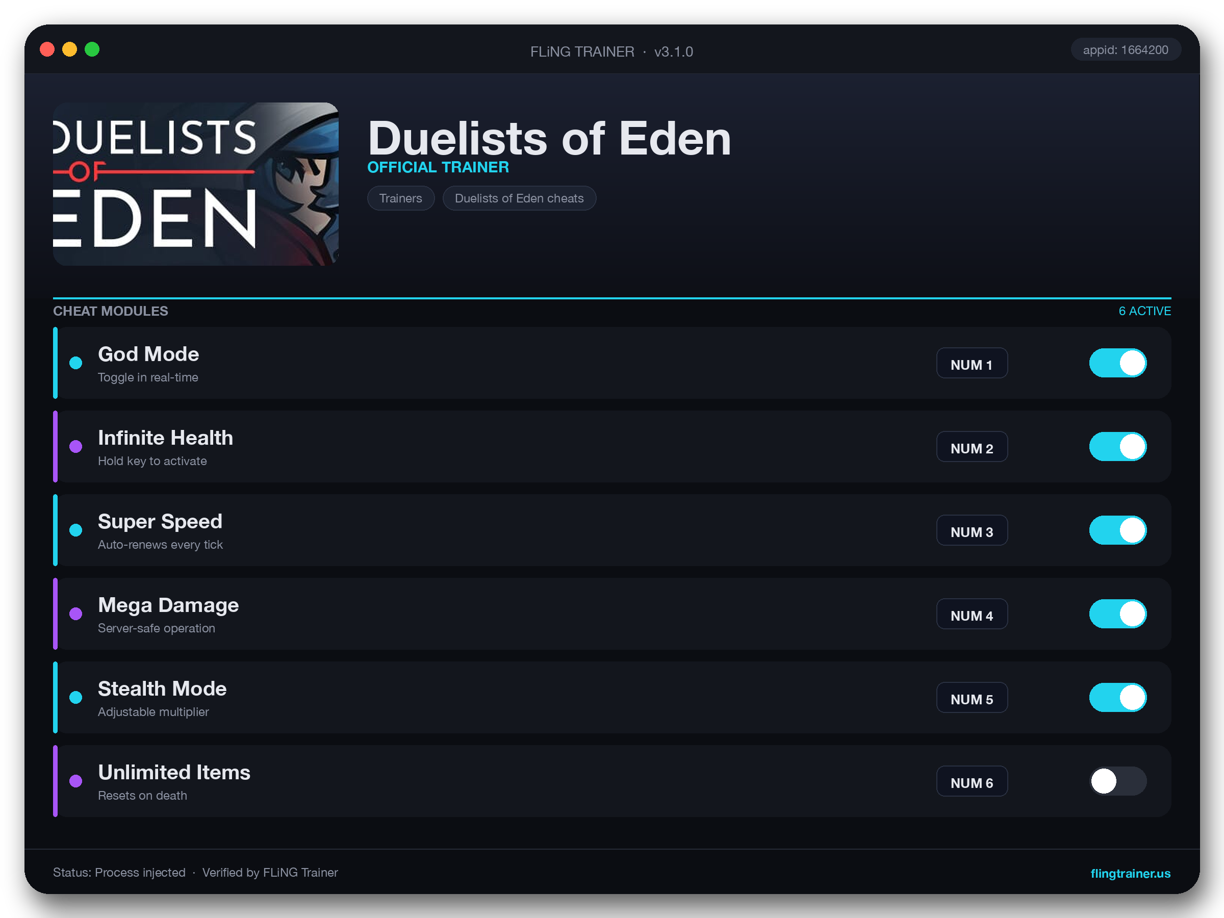 Duelists of Eden Trainer interface