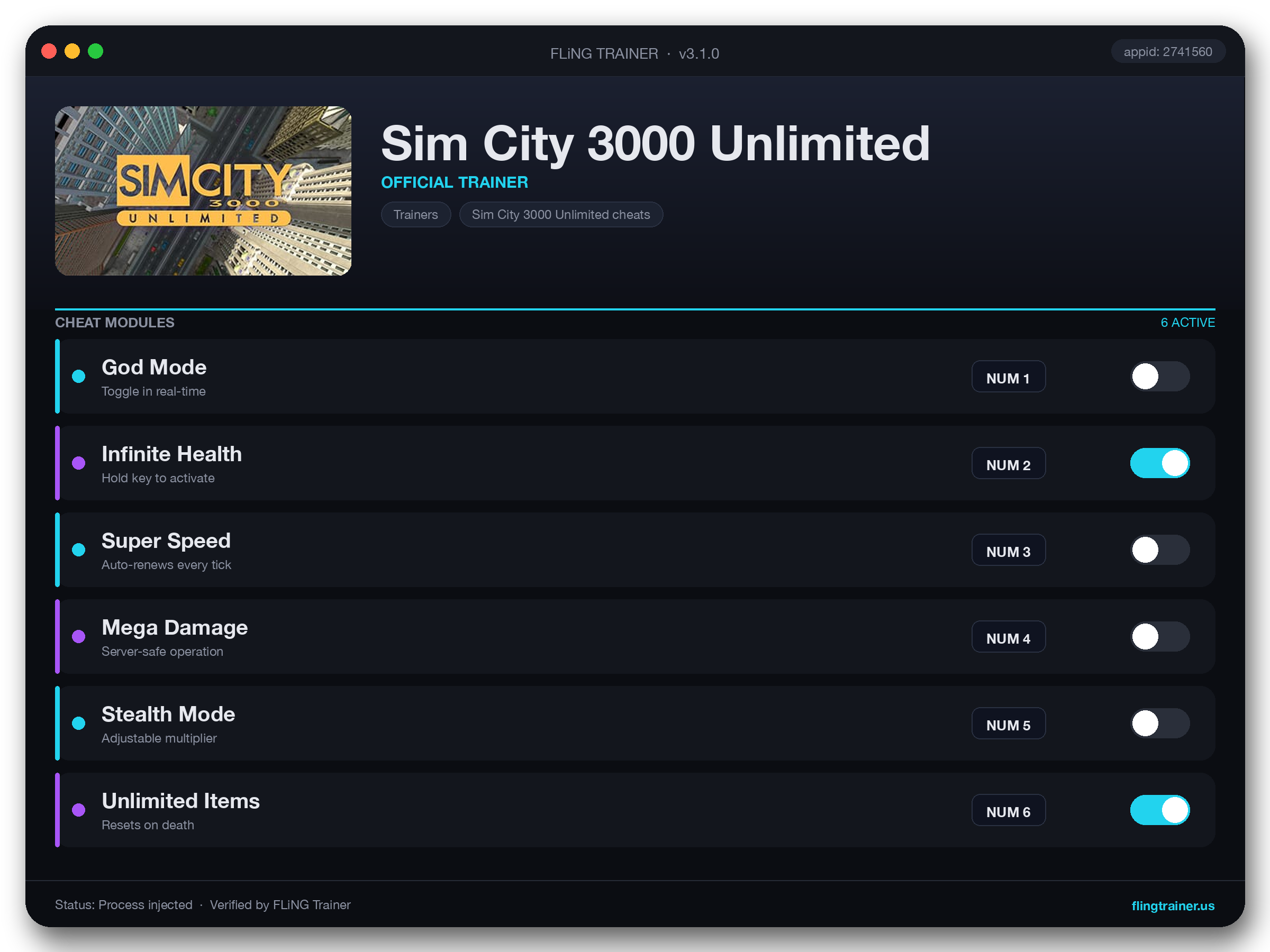 Sim City 3000 Unlimited Trainer interface