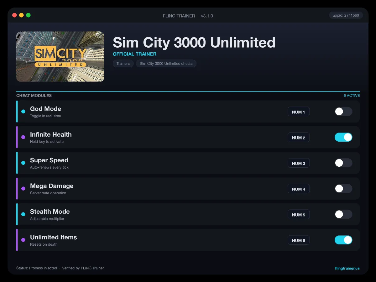 Sim City 3000 Unlimited Trainer interface