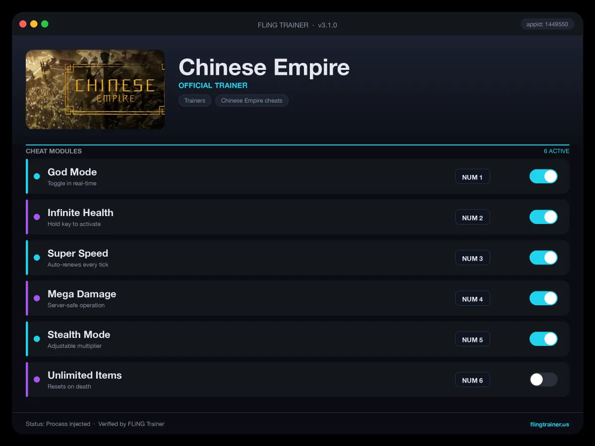 Chinese Empire Trainer interface