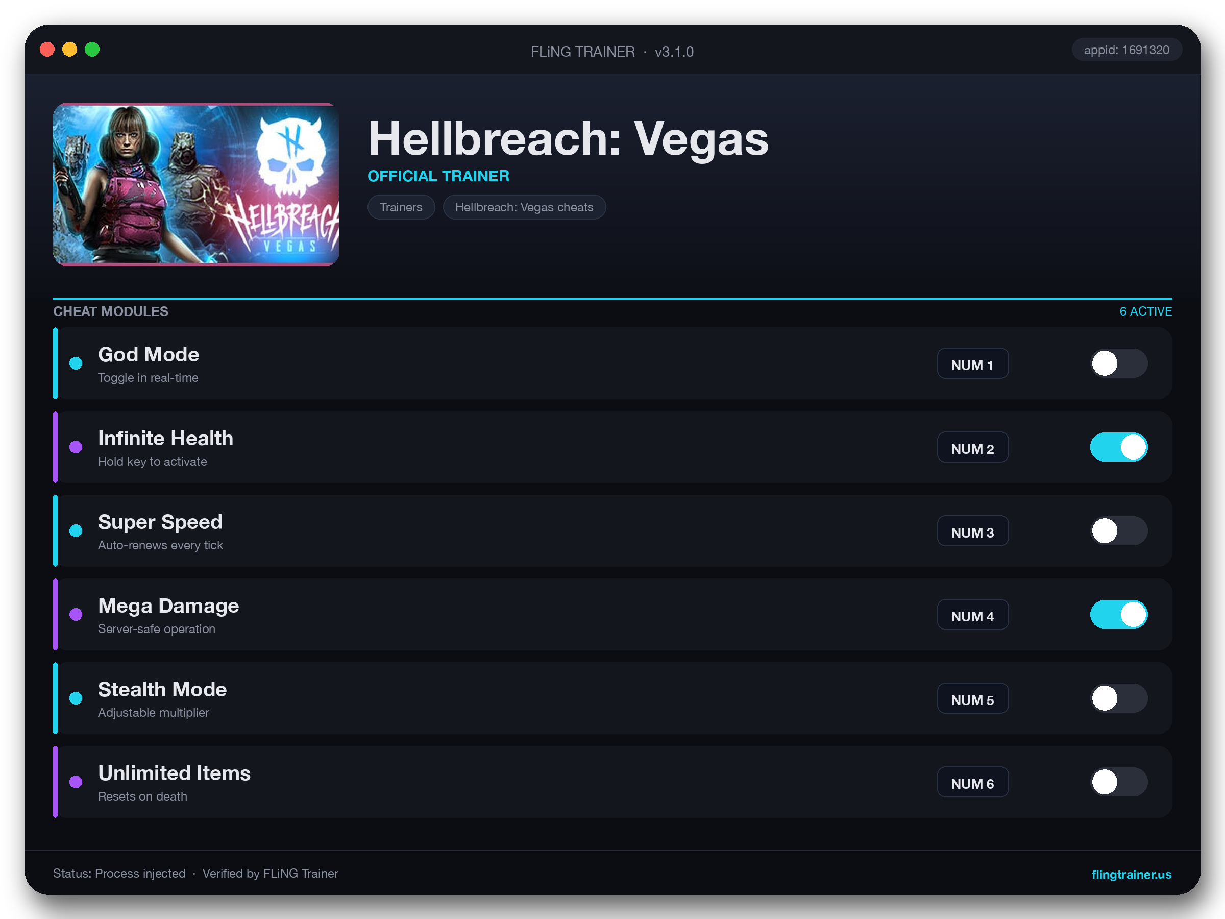 Hellbreach: Vegas Trainer interface