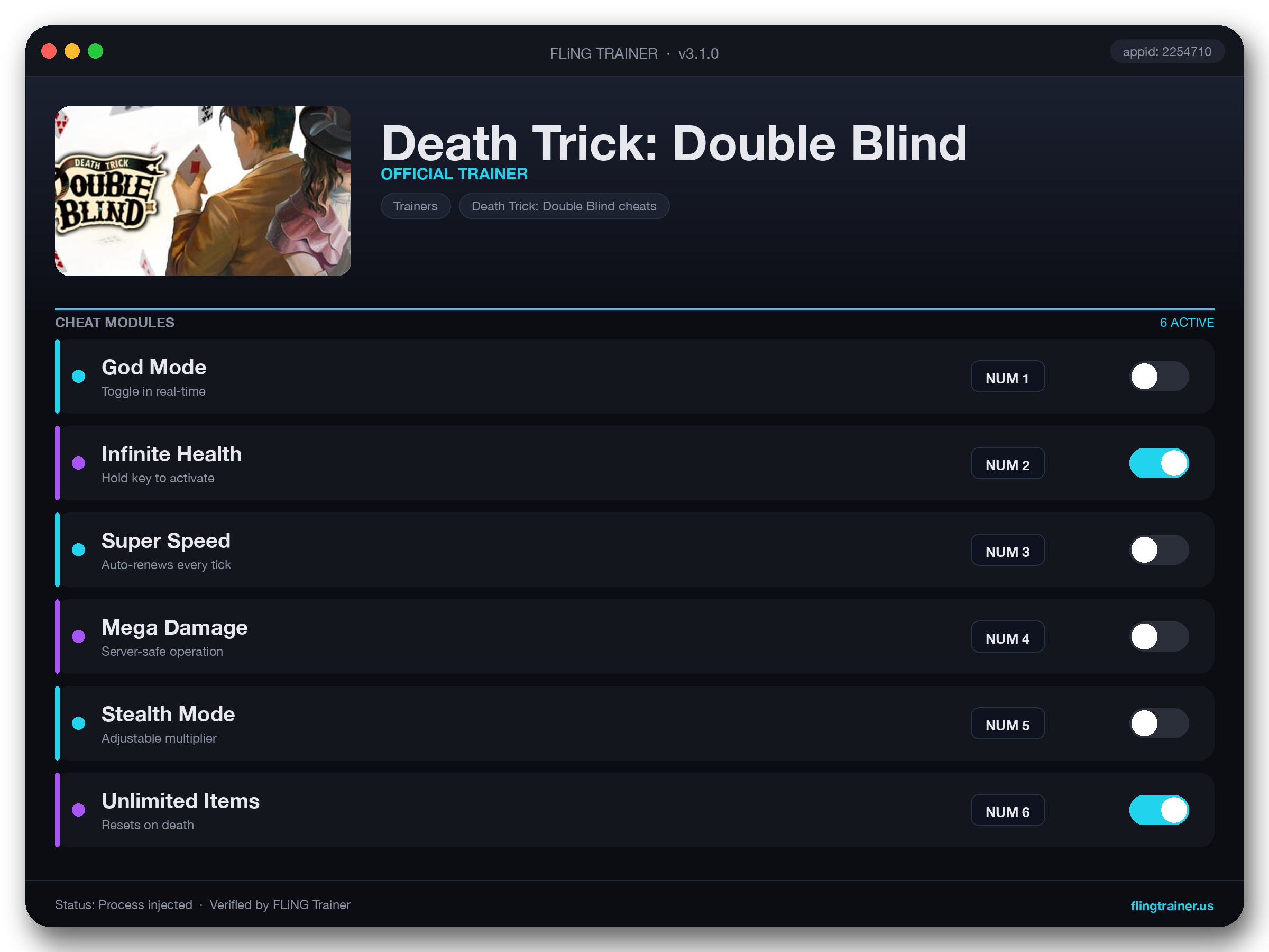 Death Trick: Double Blind Trainer interface