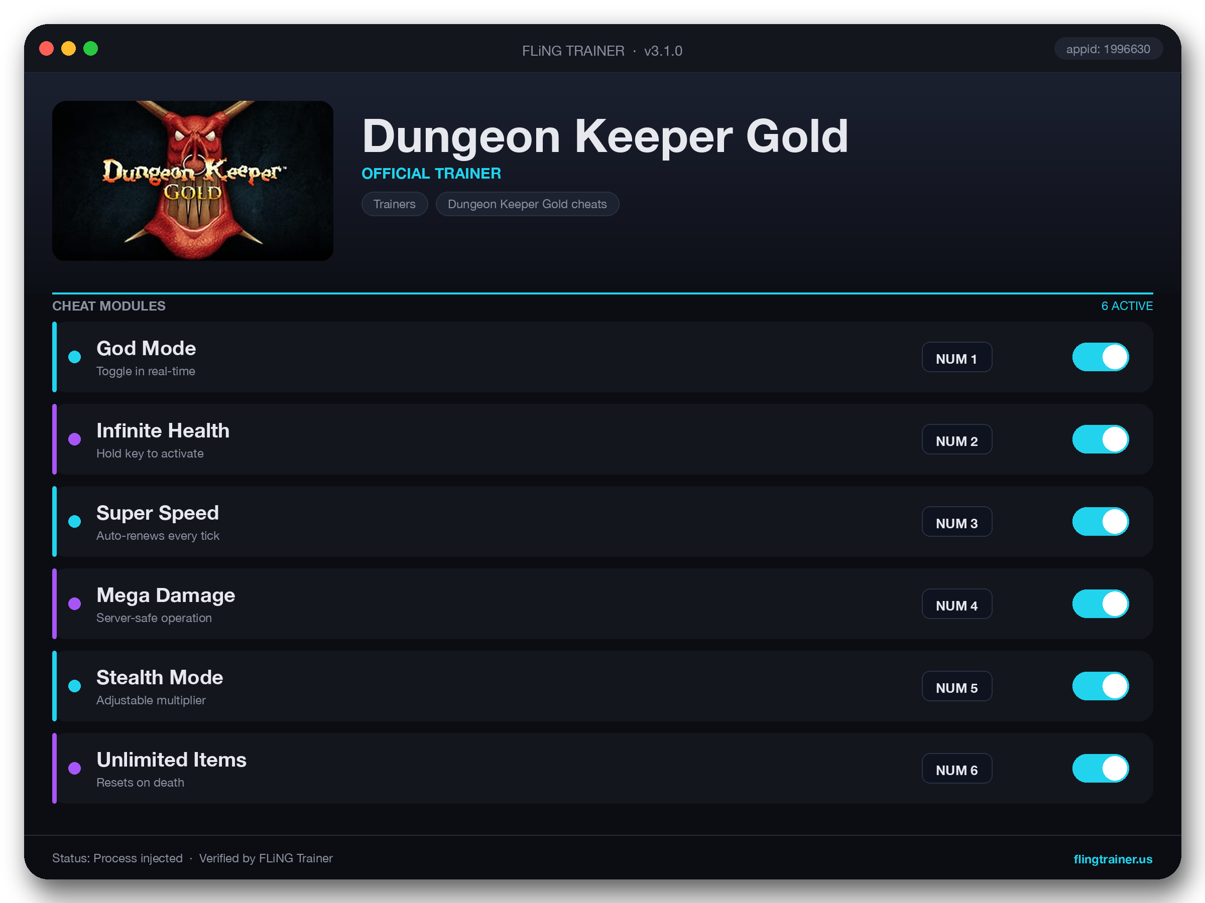 Dungeon Keeper Gold Trainer interface