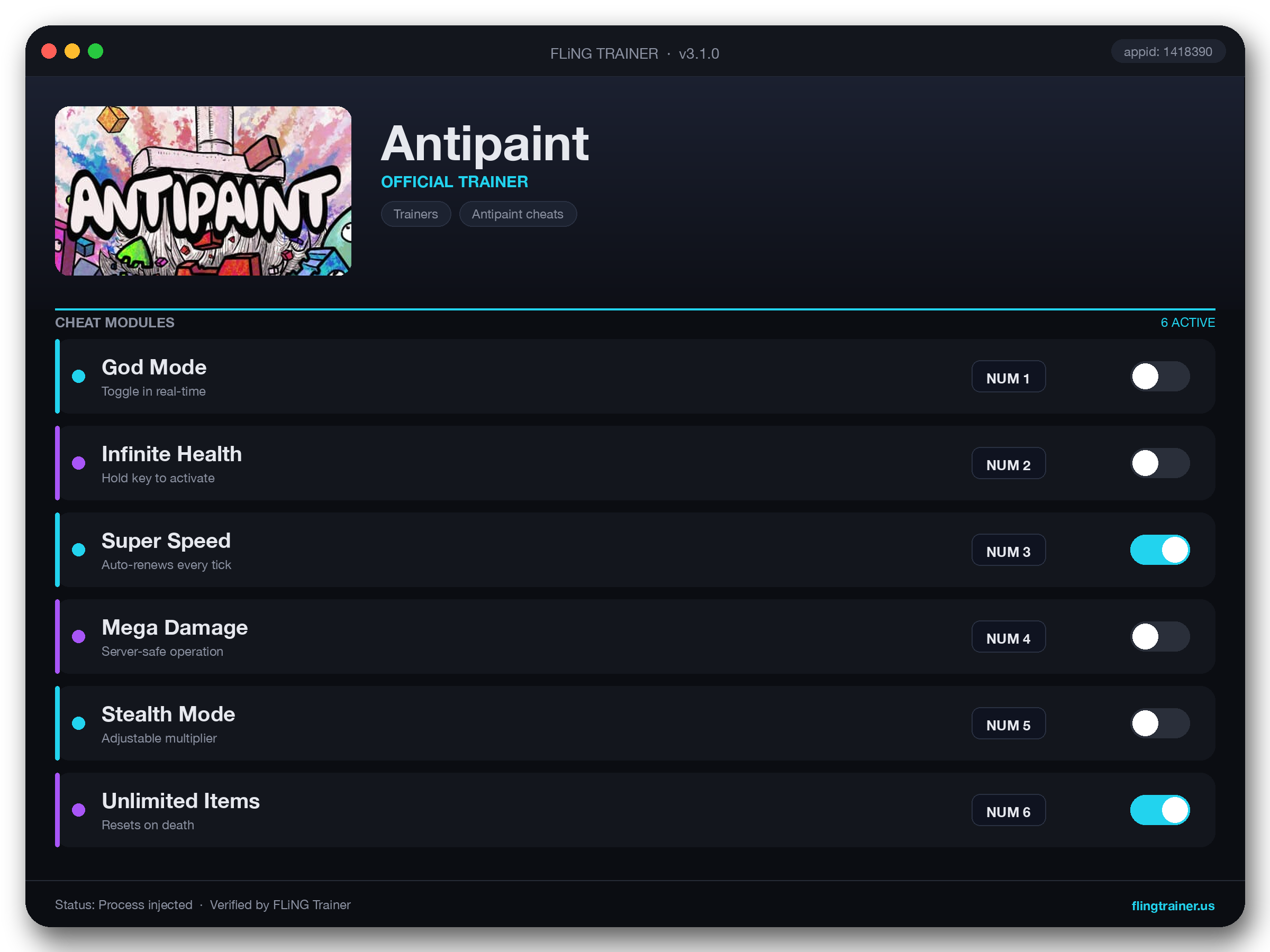 Antipaint Trainer interface