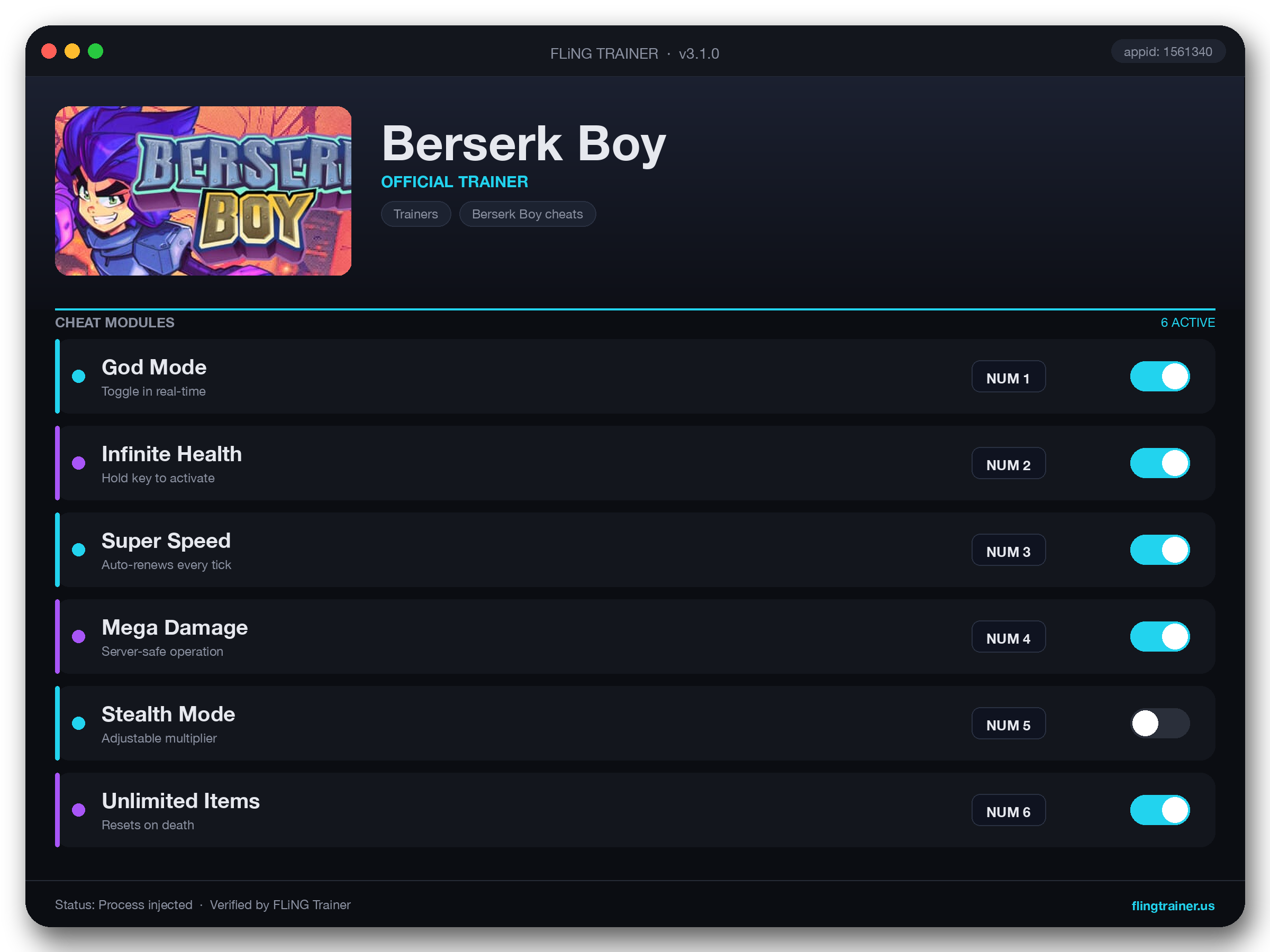 Berserk Boy Trainer interface