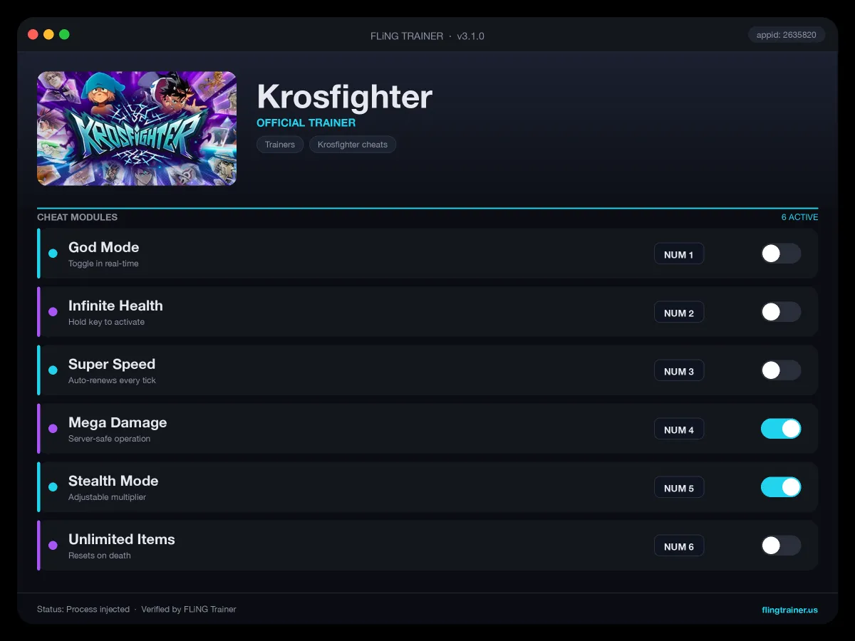 Krosfighter Trainer interface