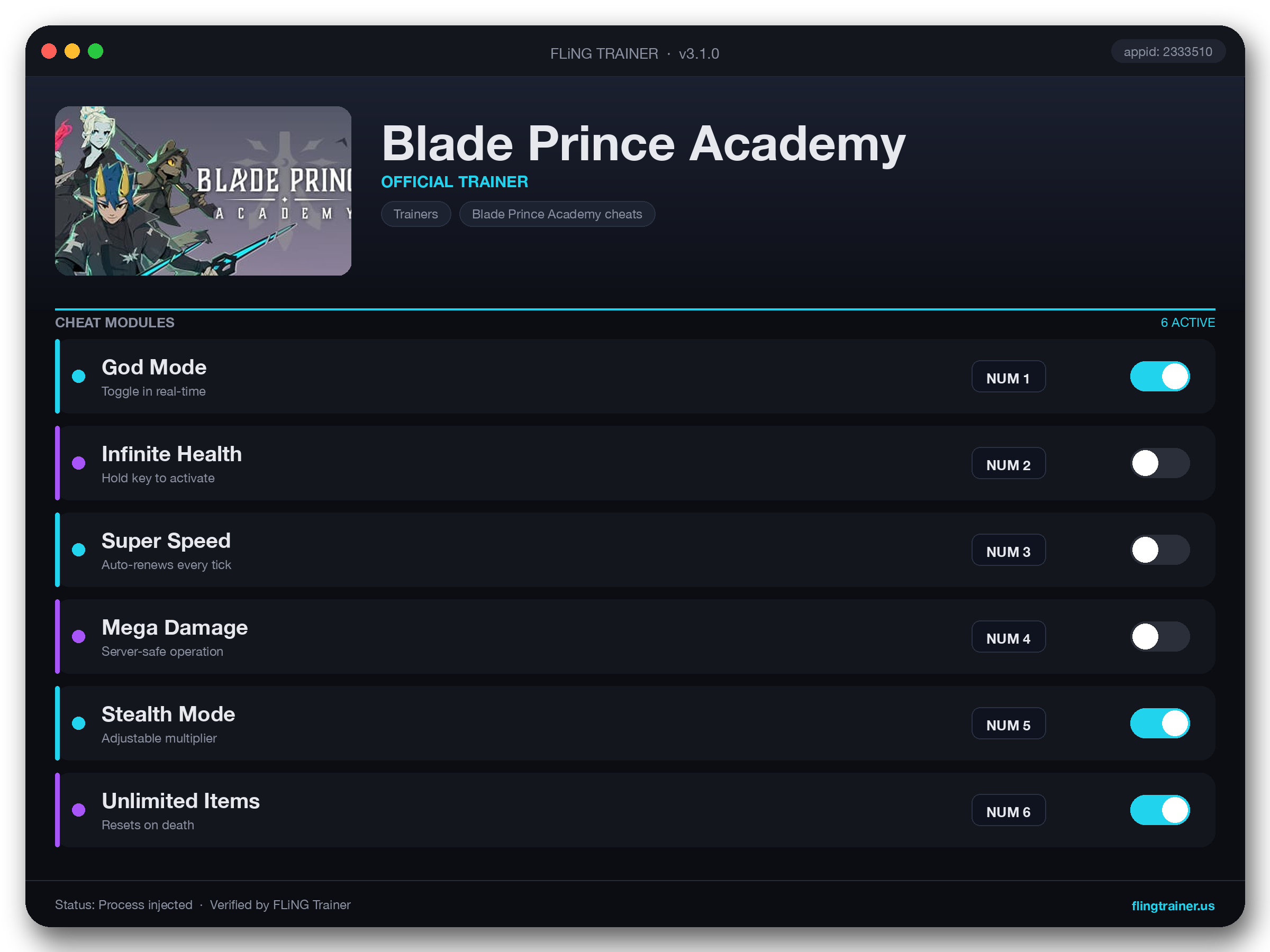 Blade Prince Academy Trainer interface