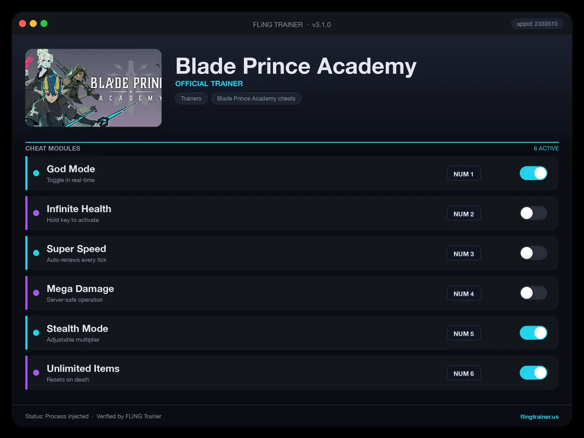 Blade Prince Academy Trainer interface