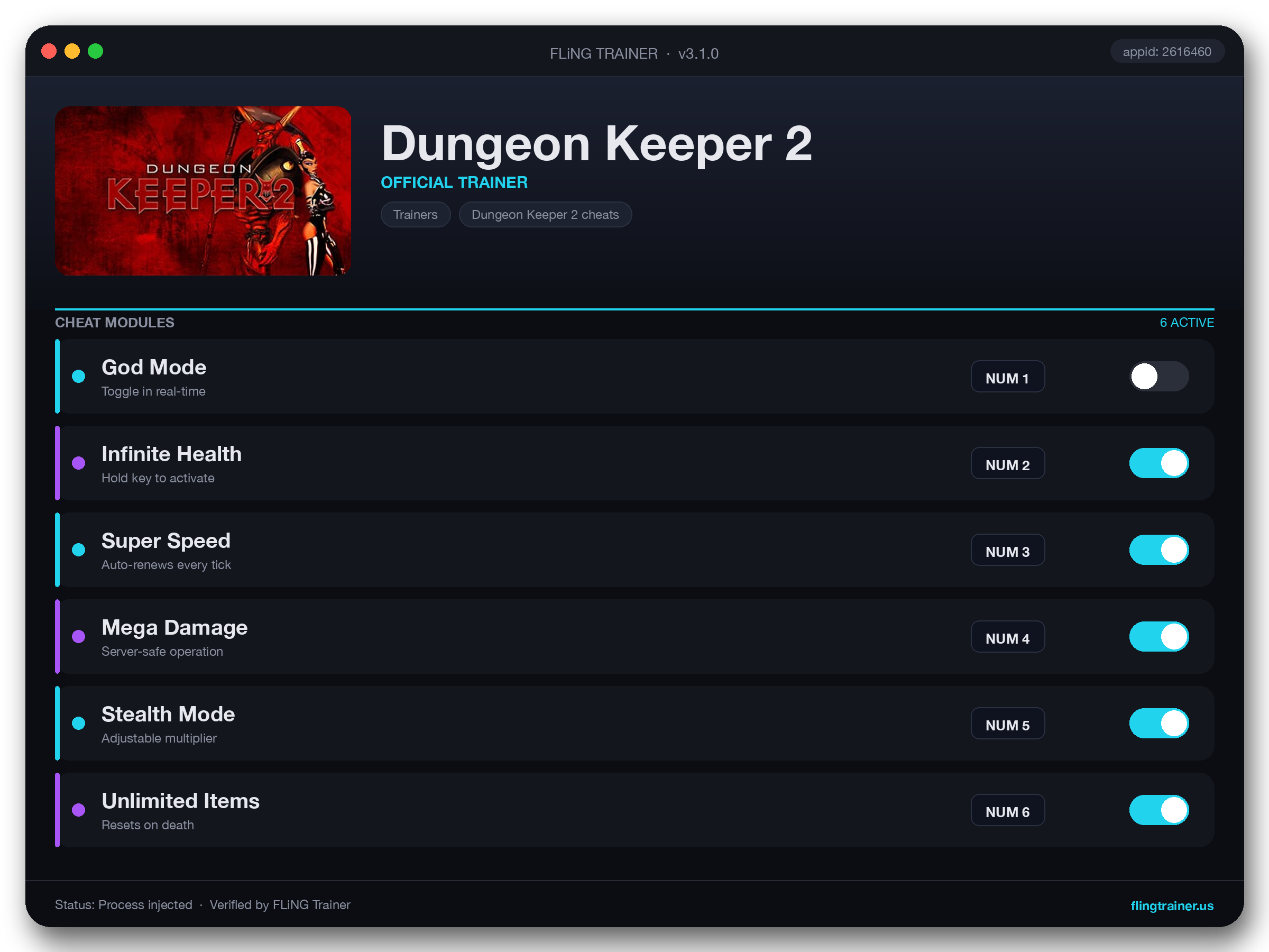 Dungeon Keeper 2 Trainer interface