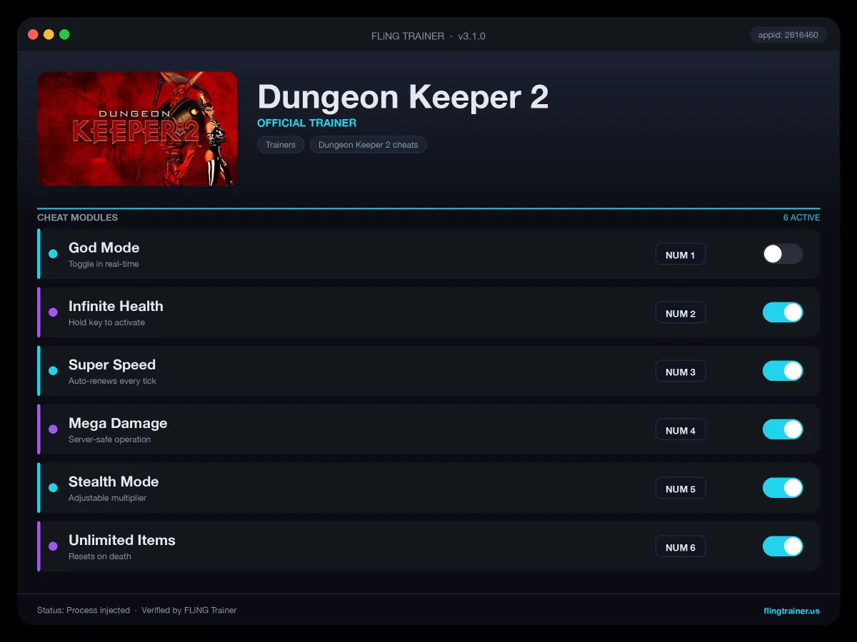Dungeon Keeper 2 Trainer interface