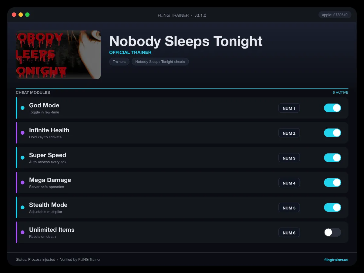Nobody Sleeps Tonight Trainer interface