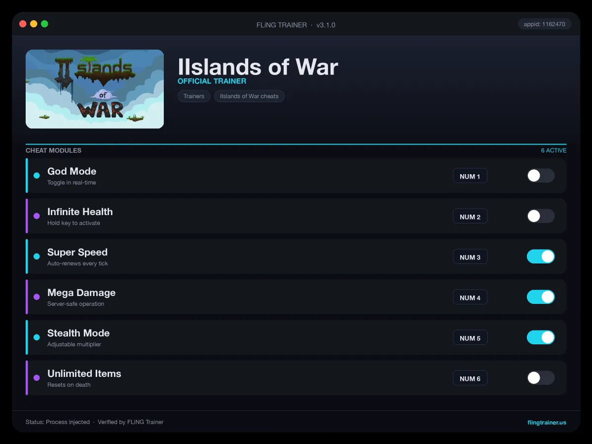 IIslands of War Trainer interface