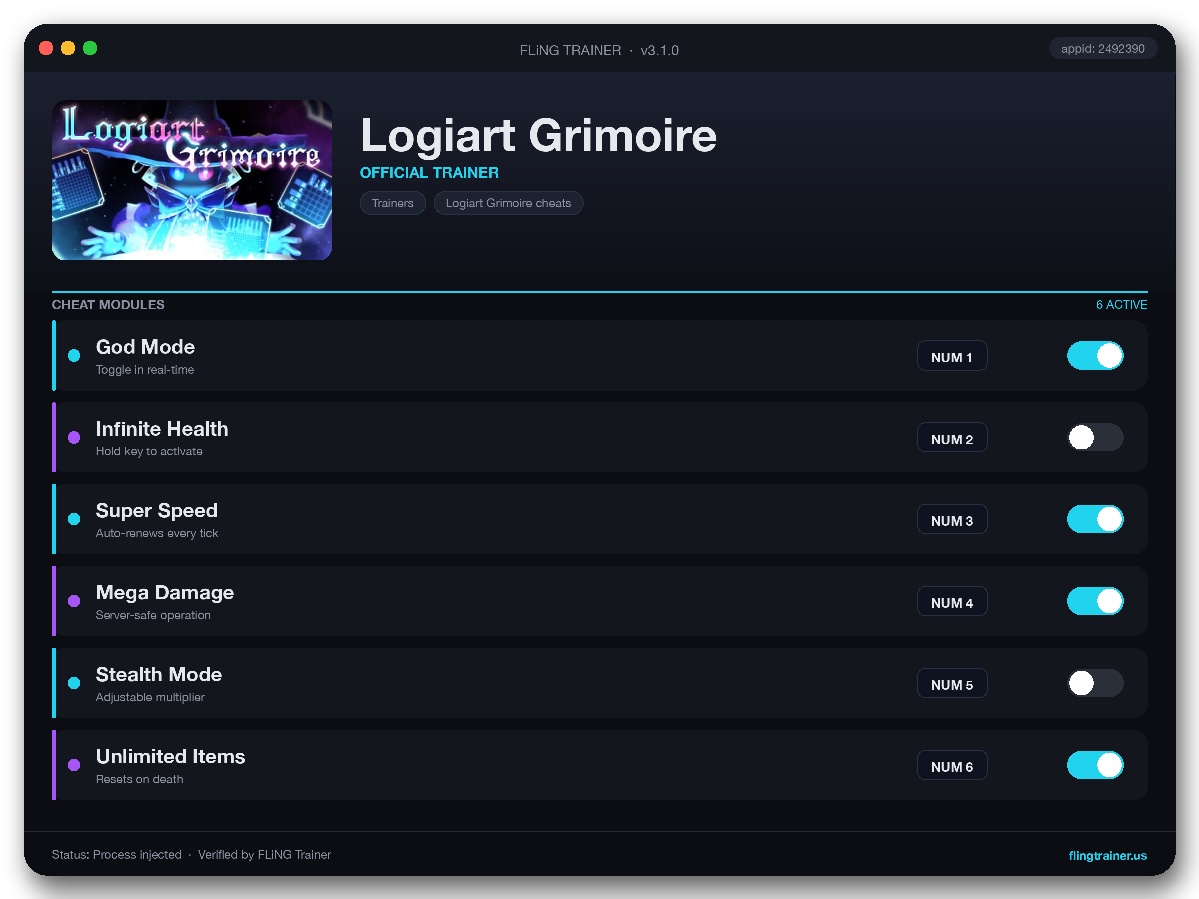 Logiart Grimoire Trainer interface