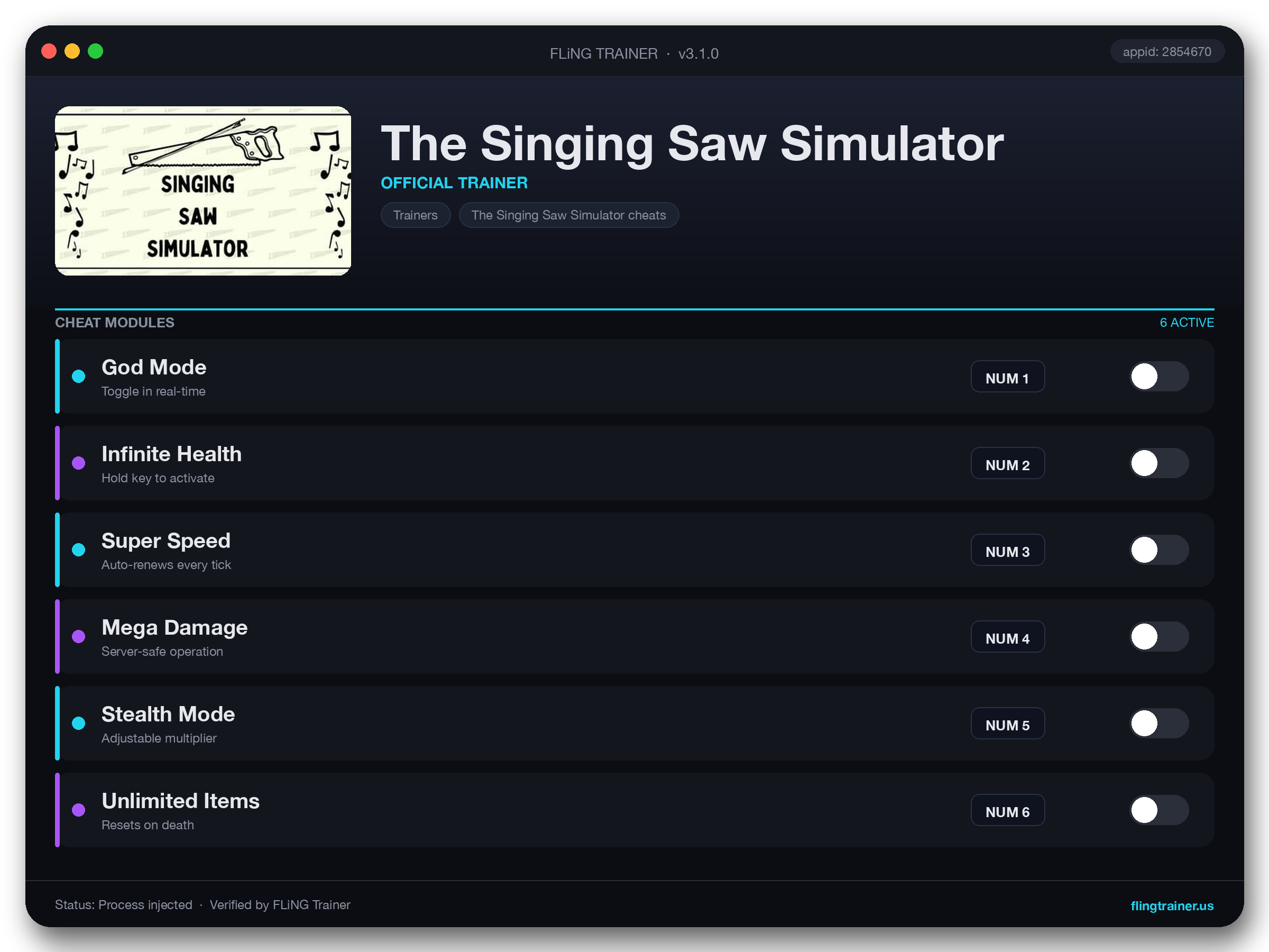The Singing Saw Simulator Trainer interface