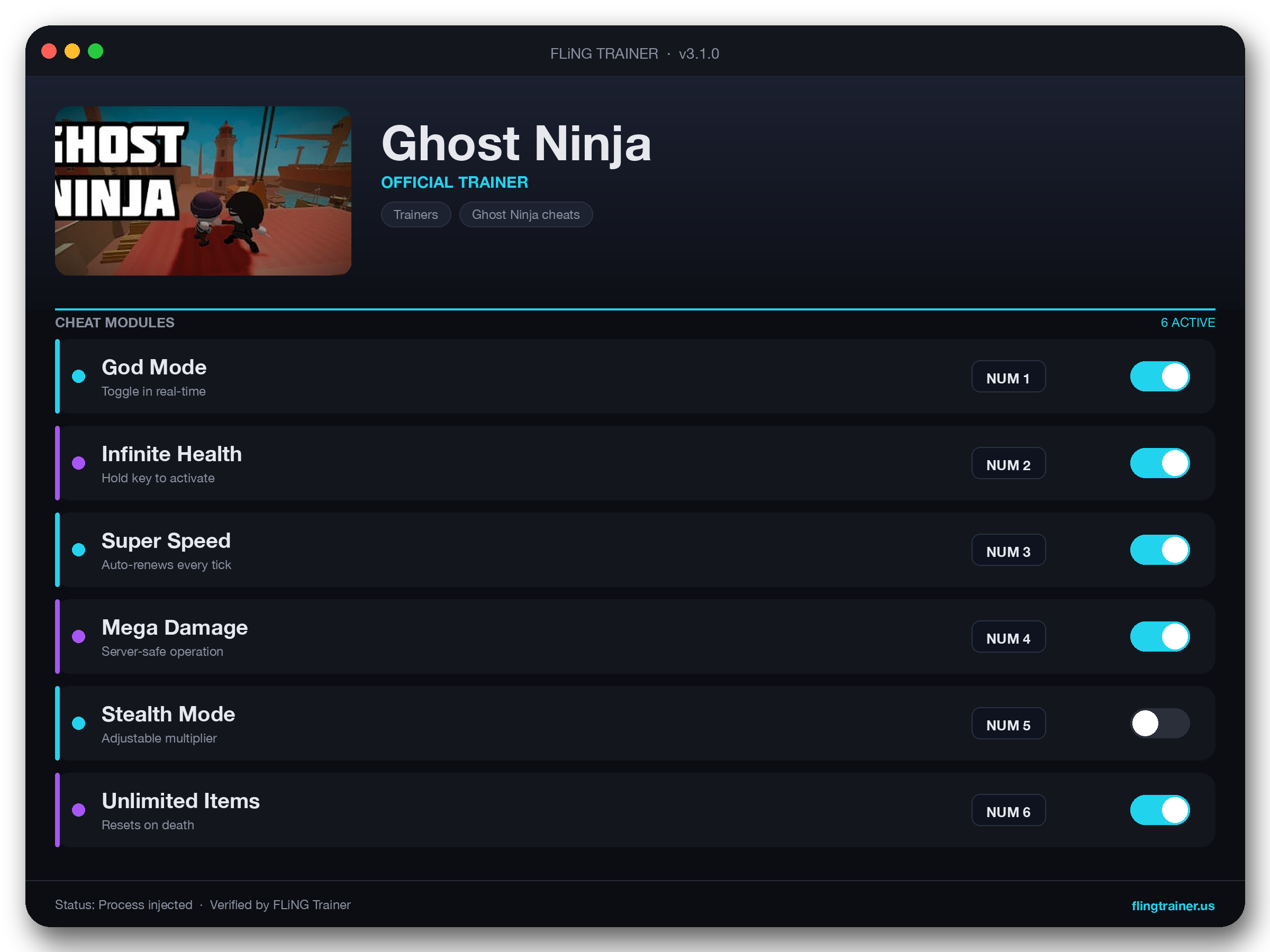 Ghost Ninja Trainer interface