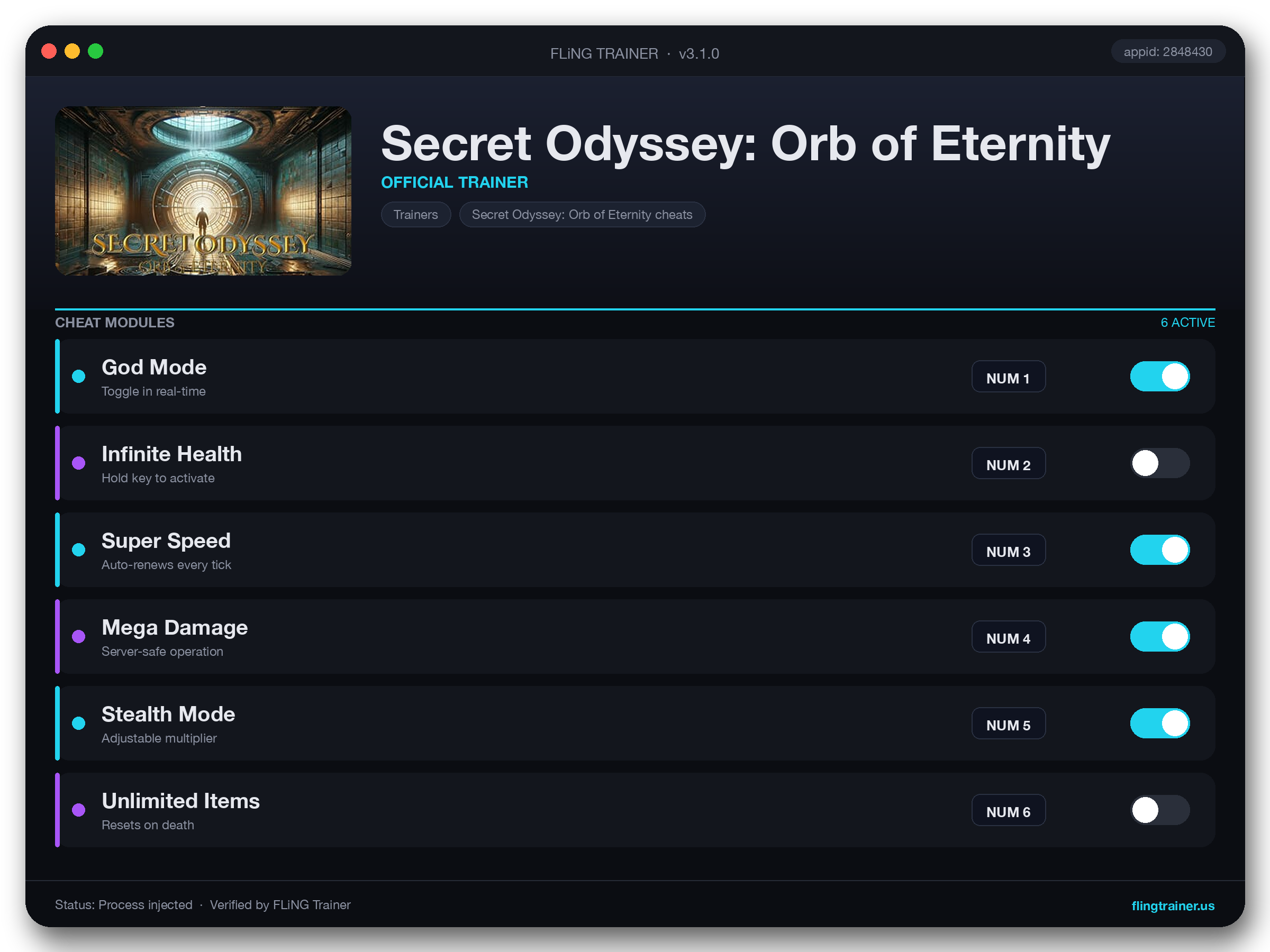 Secret Odyssey: Orb of Eternity Trainer interface