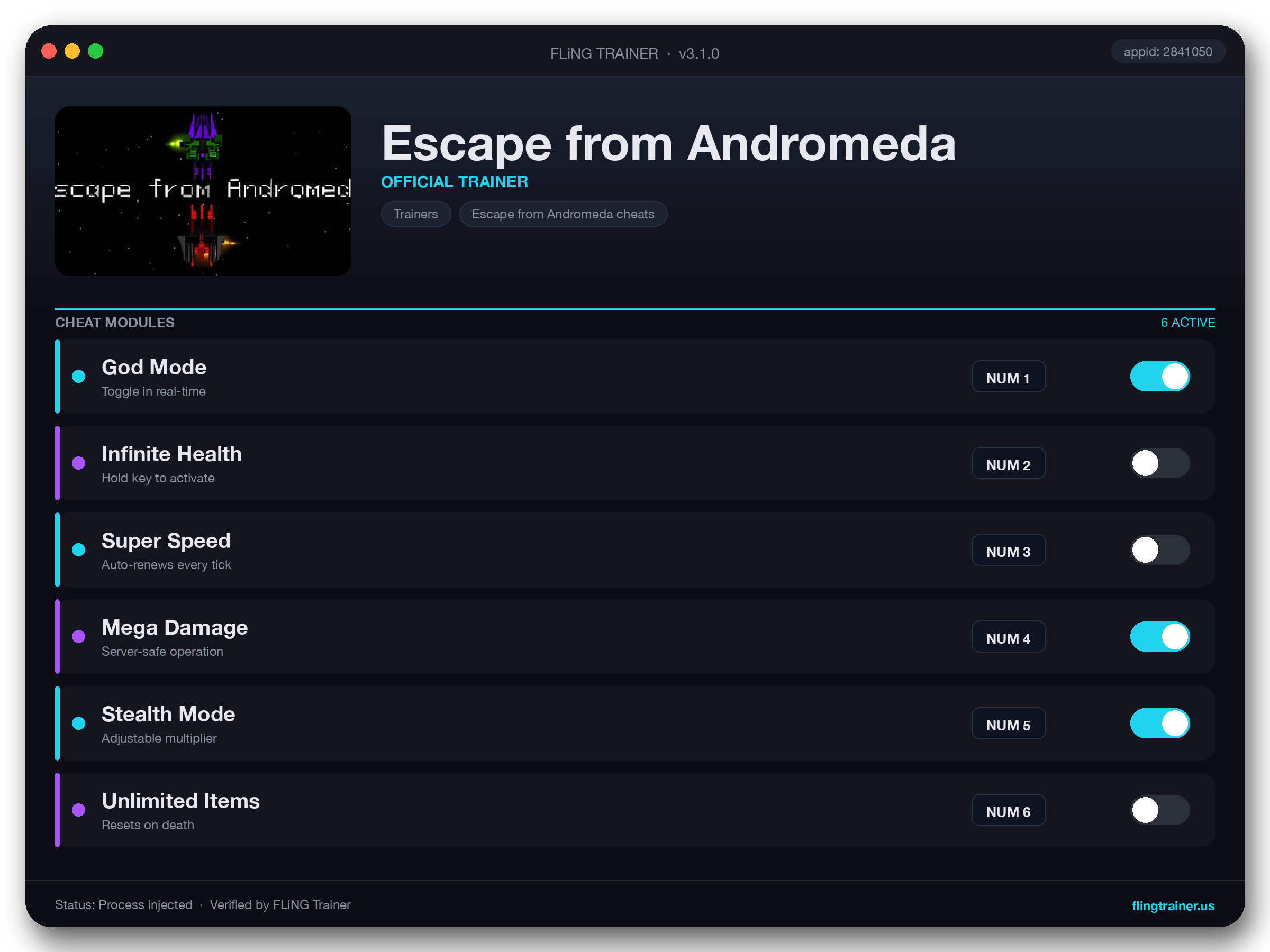 Escape from Andromeda Trainer interface