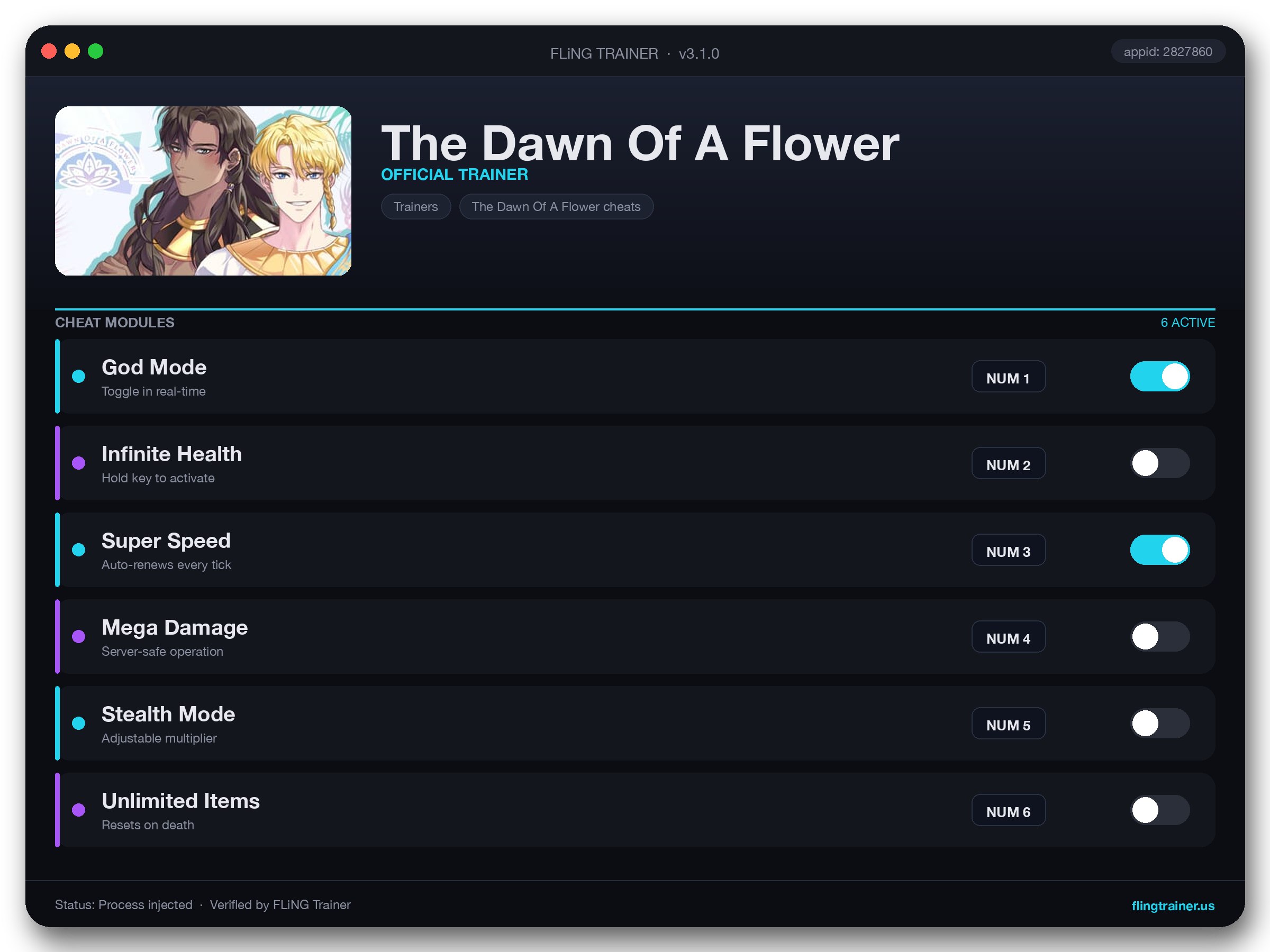 The Dawn Of A Flower Trainer interface