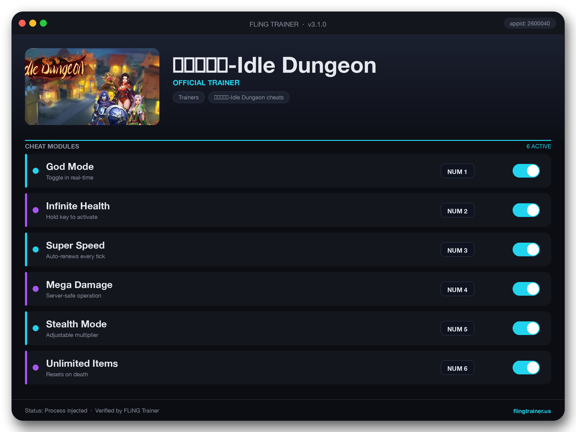 放置地下城-Idle Dungeon Trainer interface