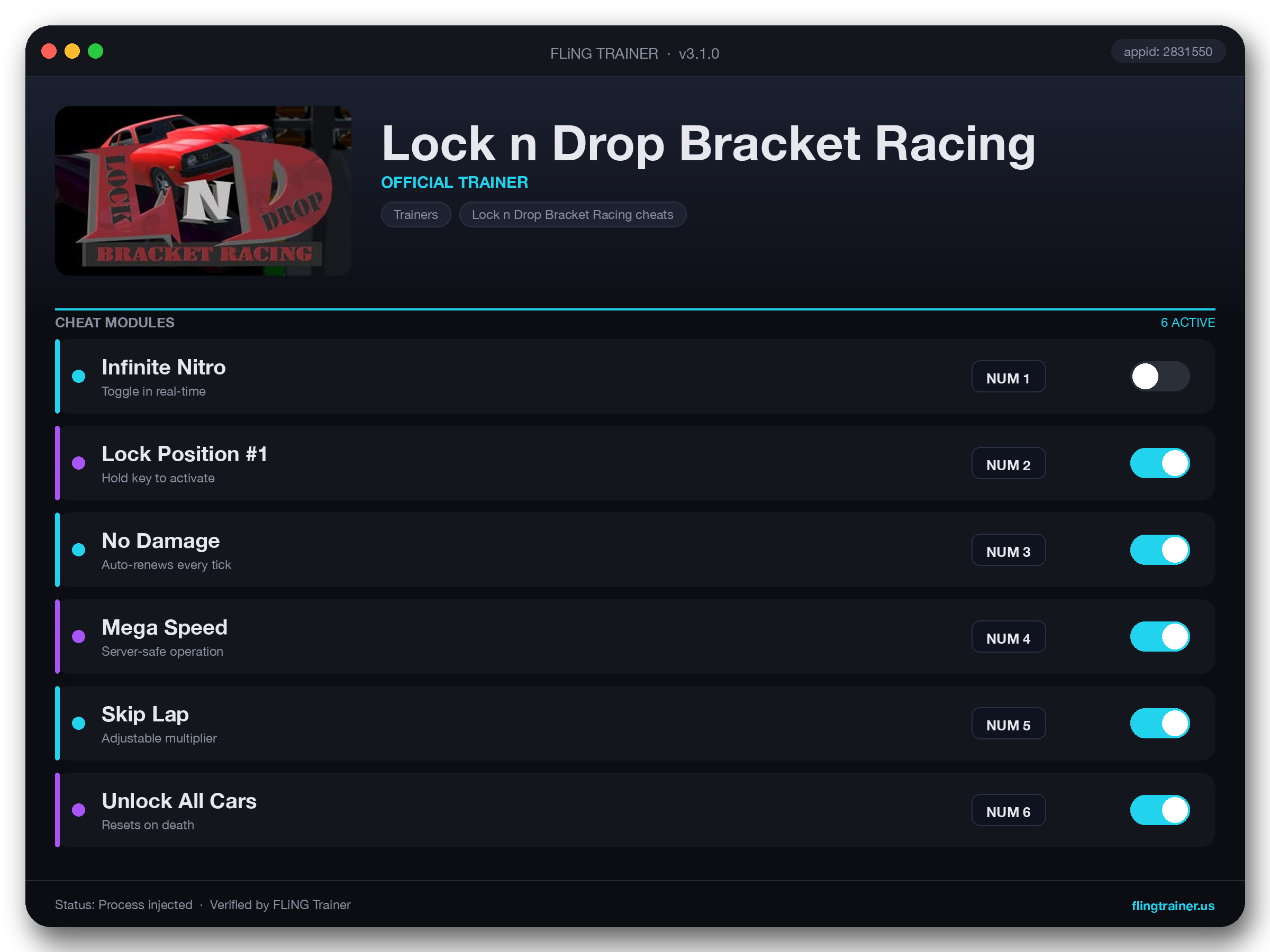 Lock n Drop Bracket Racing Trainer interface