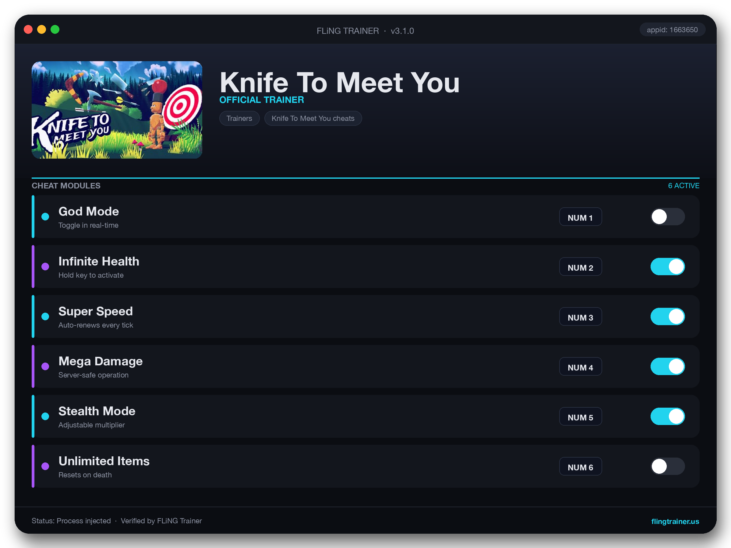 Knife To Meet You Trainer interface