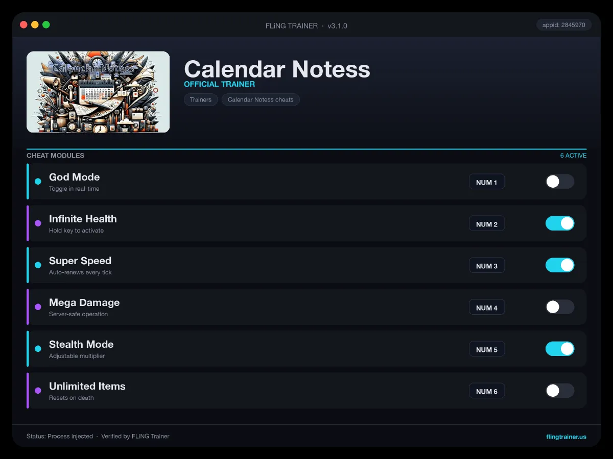 Calendar Notess Trainer interface