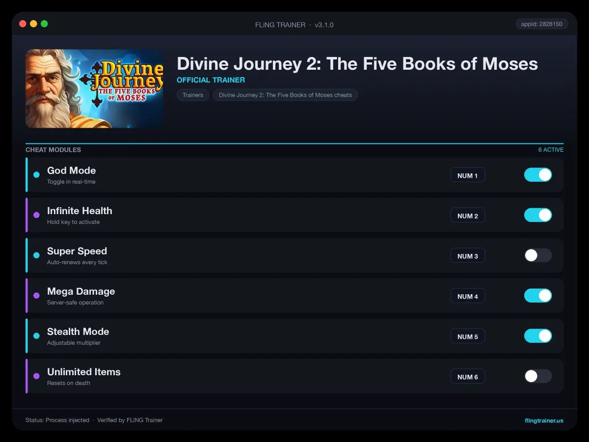 Divine Journey 2: The Five Books of Moses Trainer interface