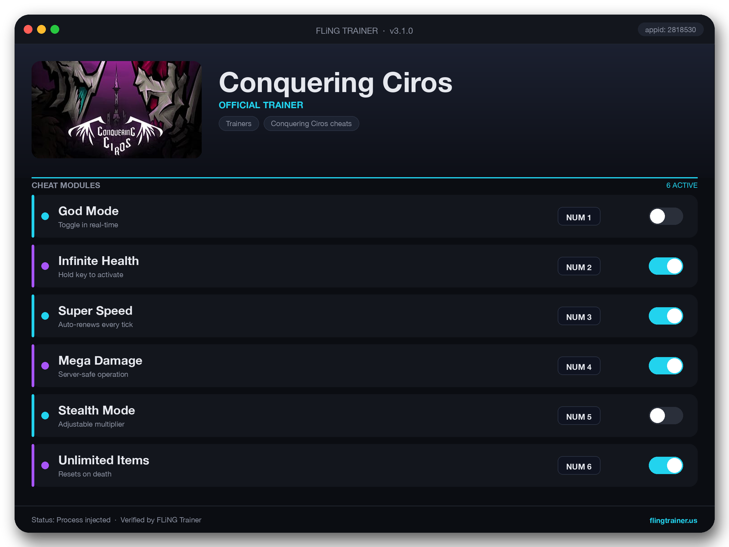 Conquering Ciros Trainer interface