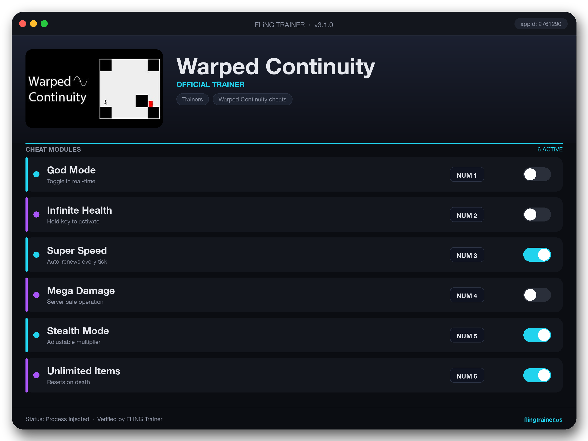 Warped Continuity Trainer interface