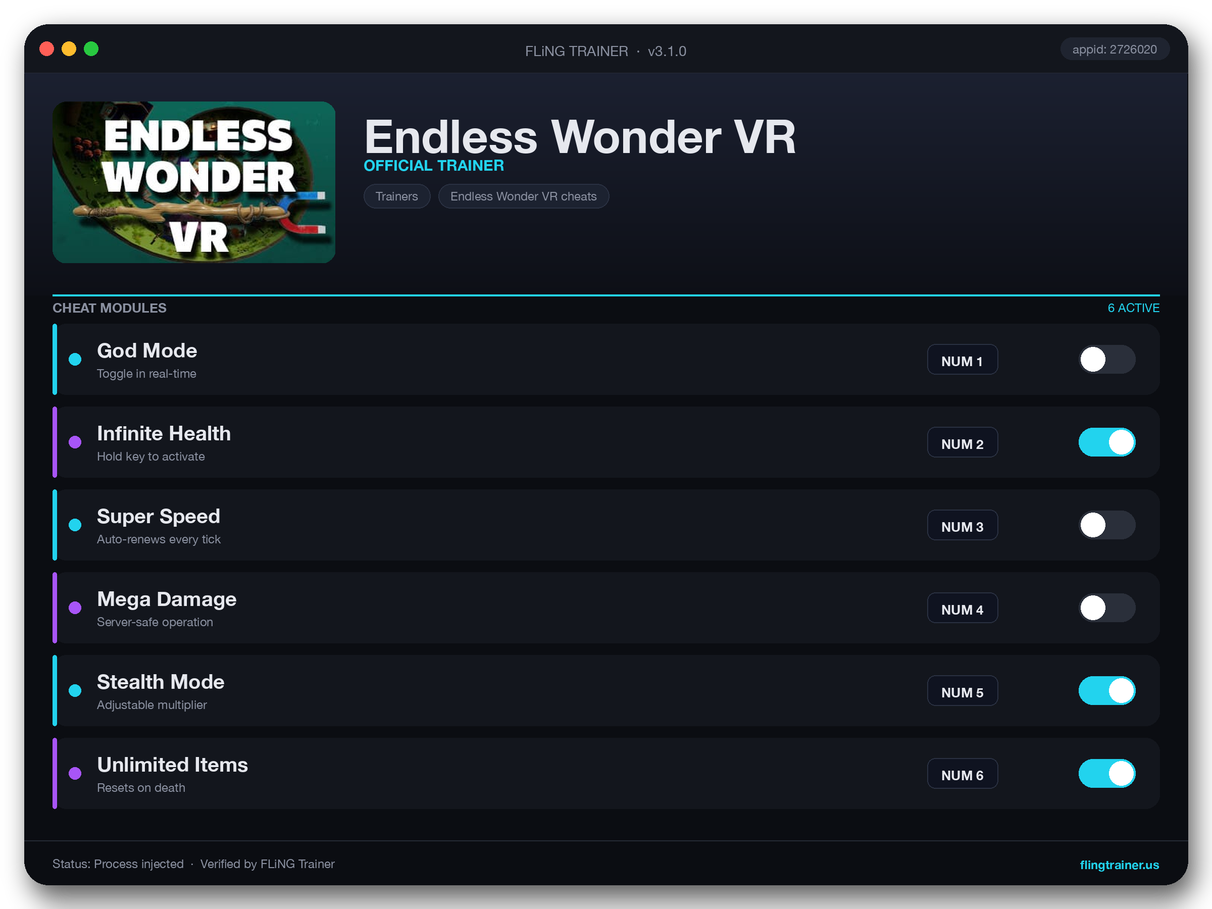 Endless Wonder VR Trainer interface