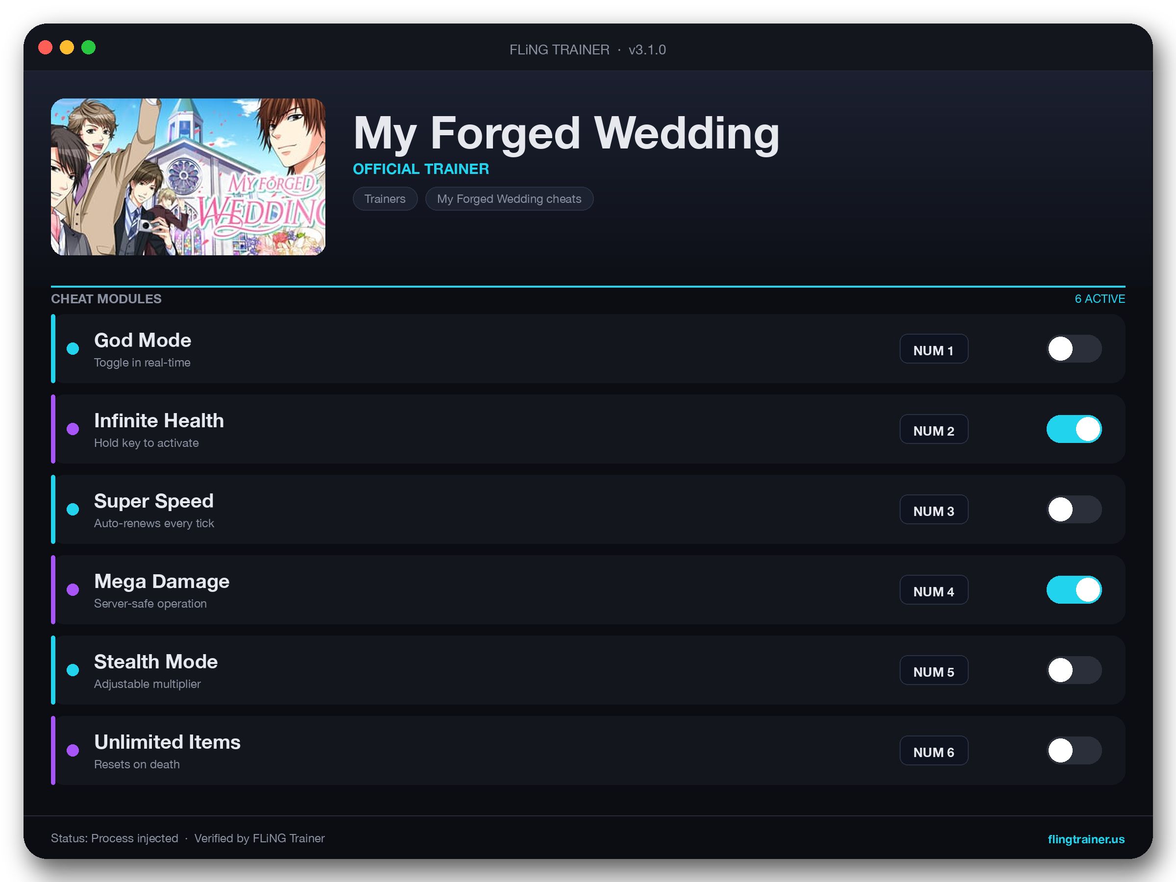 My Forged Wedding Trainer interface
