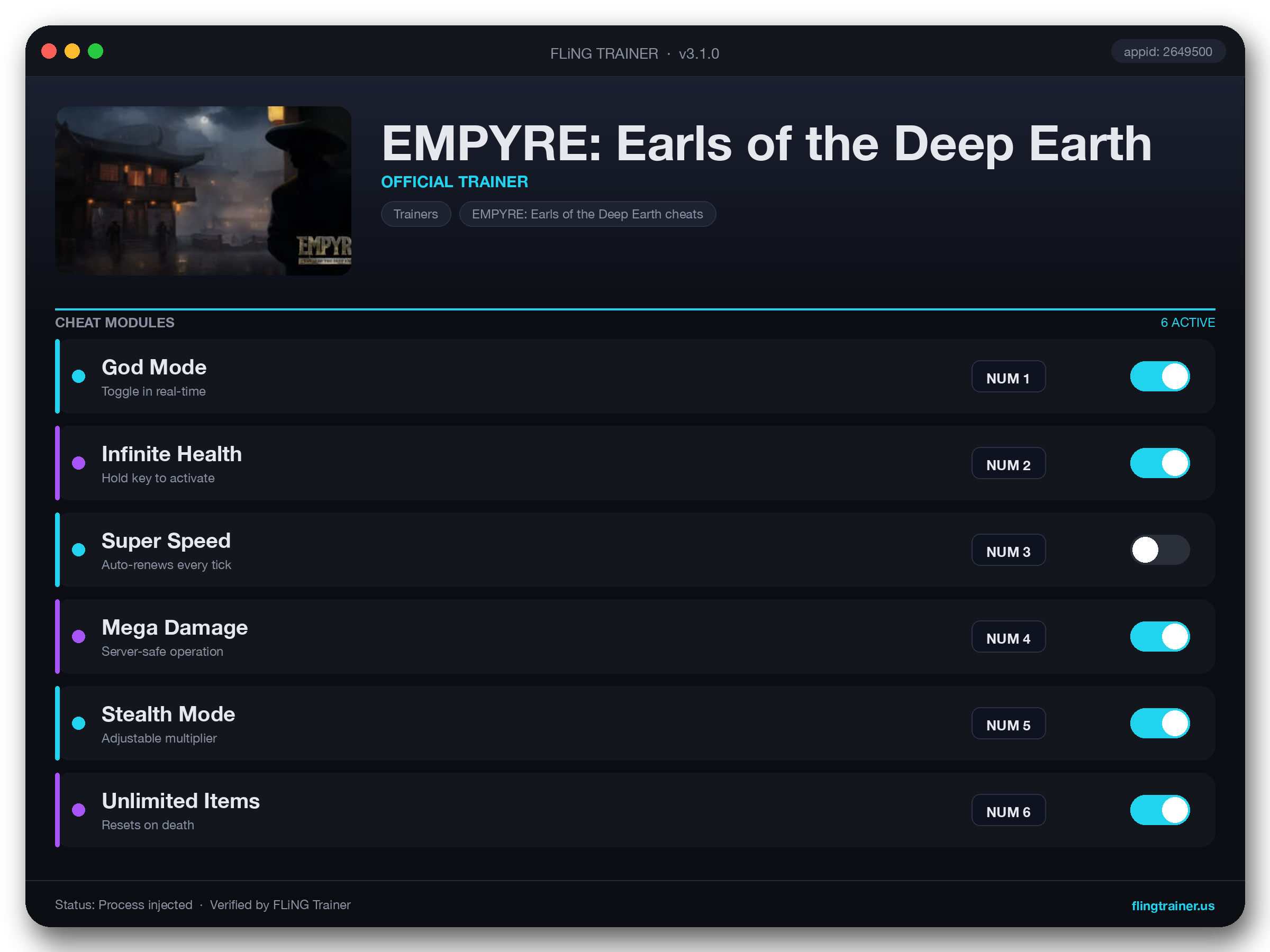 EMPYRE: Earls of the Deep Earth Trainer interface