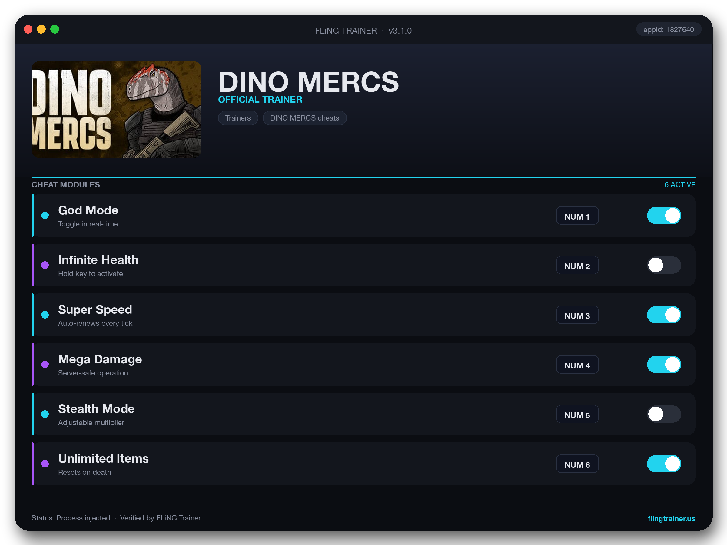 DINO MERCS Trainer interface