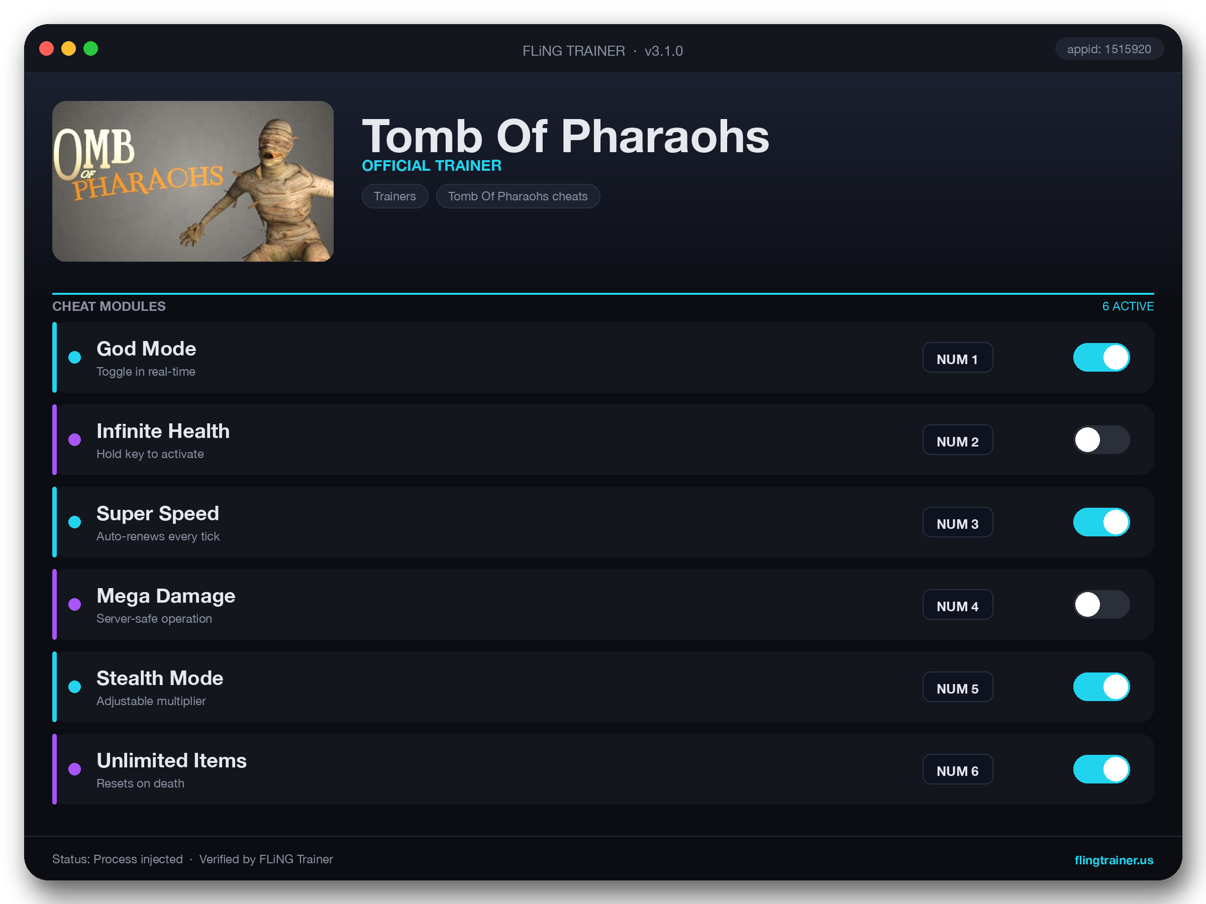 Tomb Of Pharaohs Trainer interface