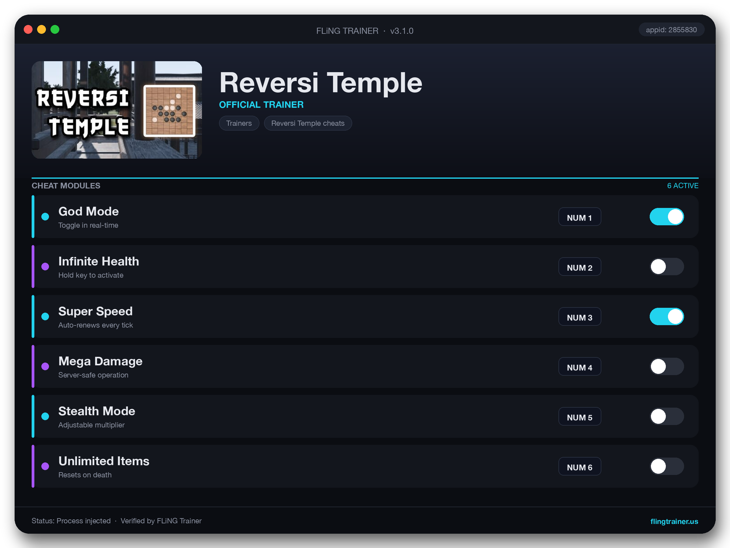 Reversi Temple Trainer interface