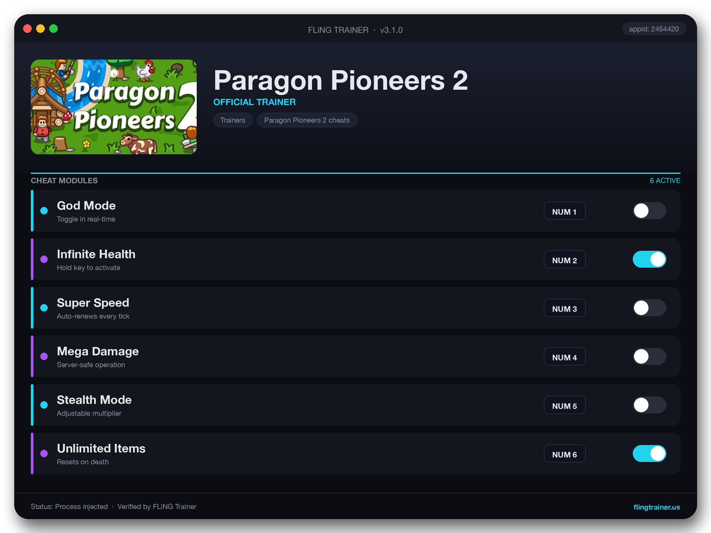 Paragon Pioneers 2 Trainer interface