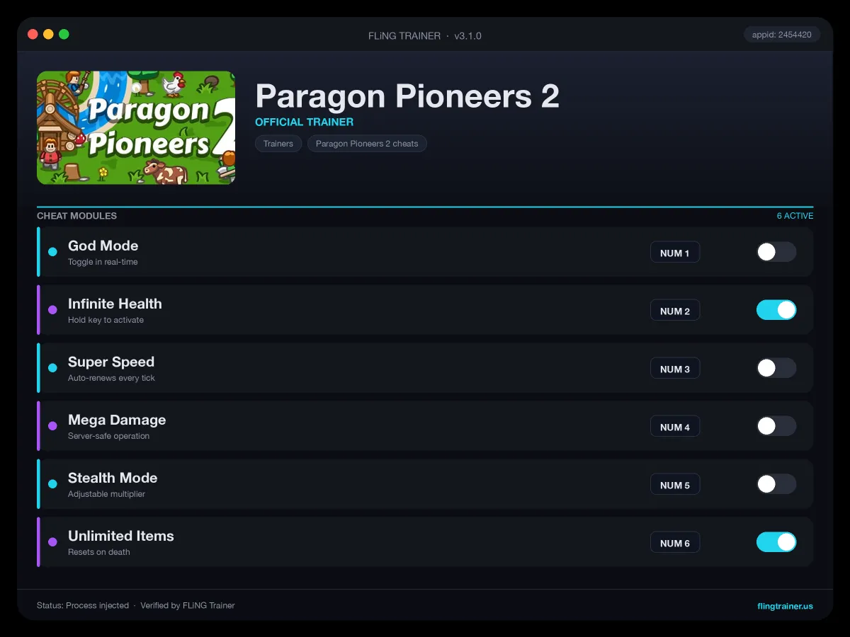 Paragon Pioneers 2 Trainer interface