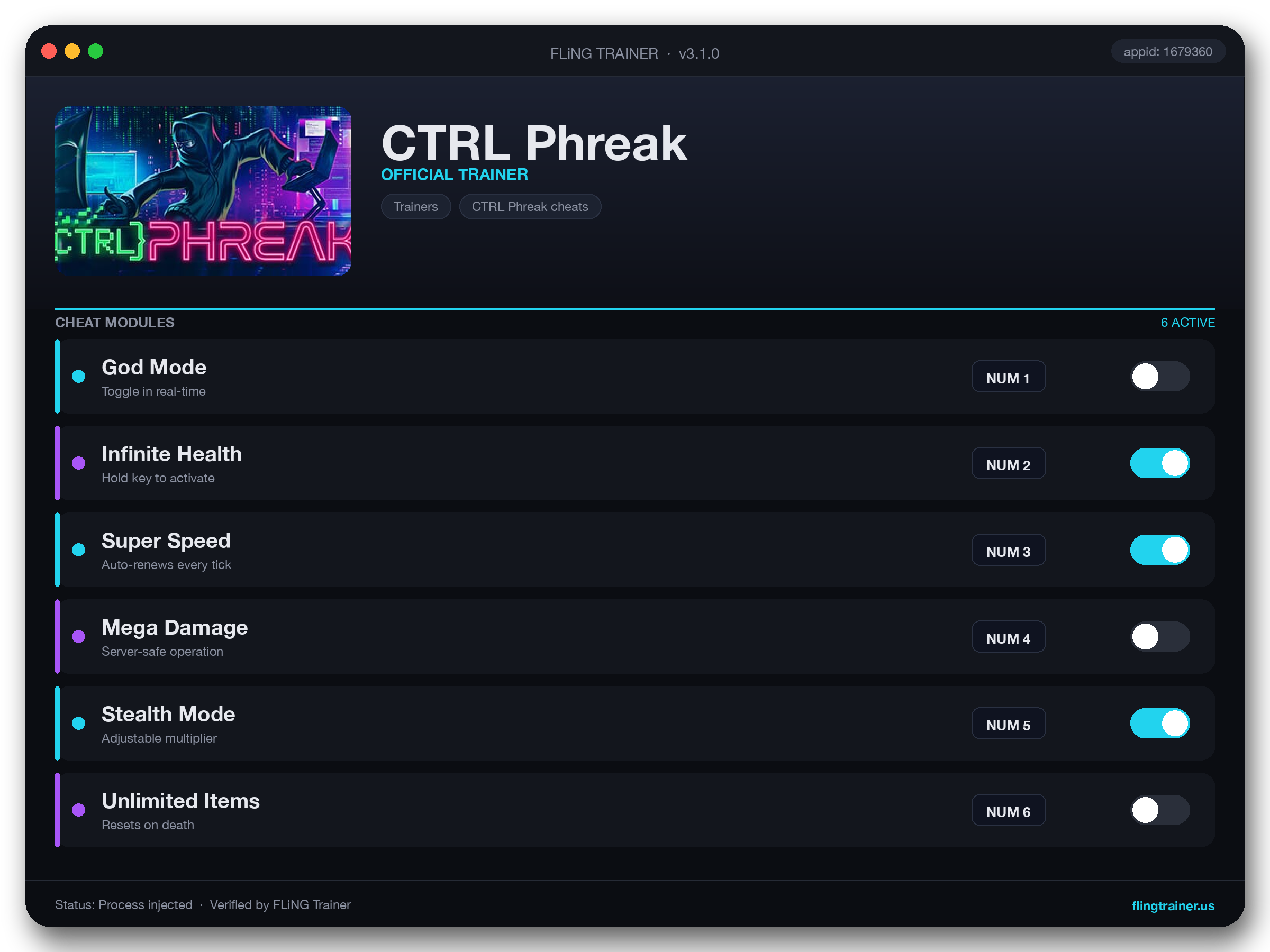 CTRL Phreak Trainer interface