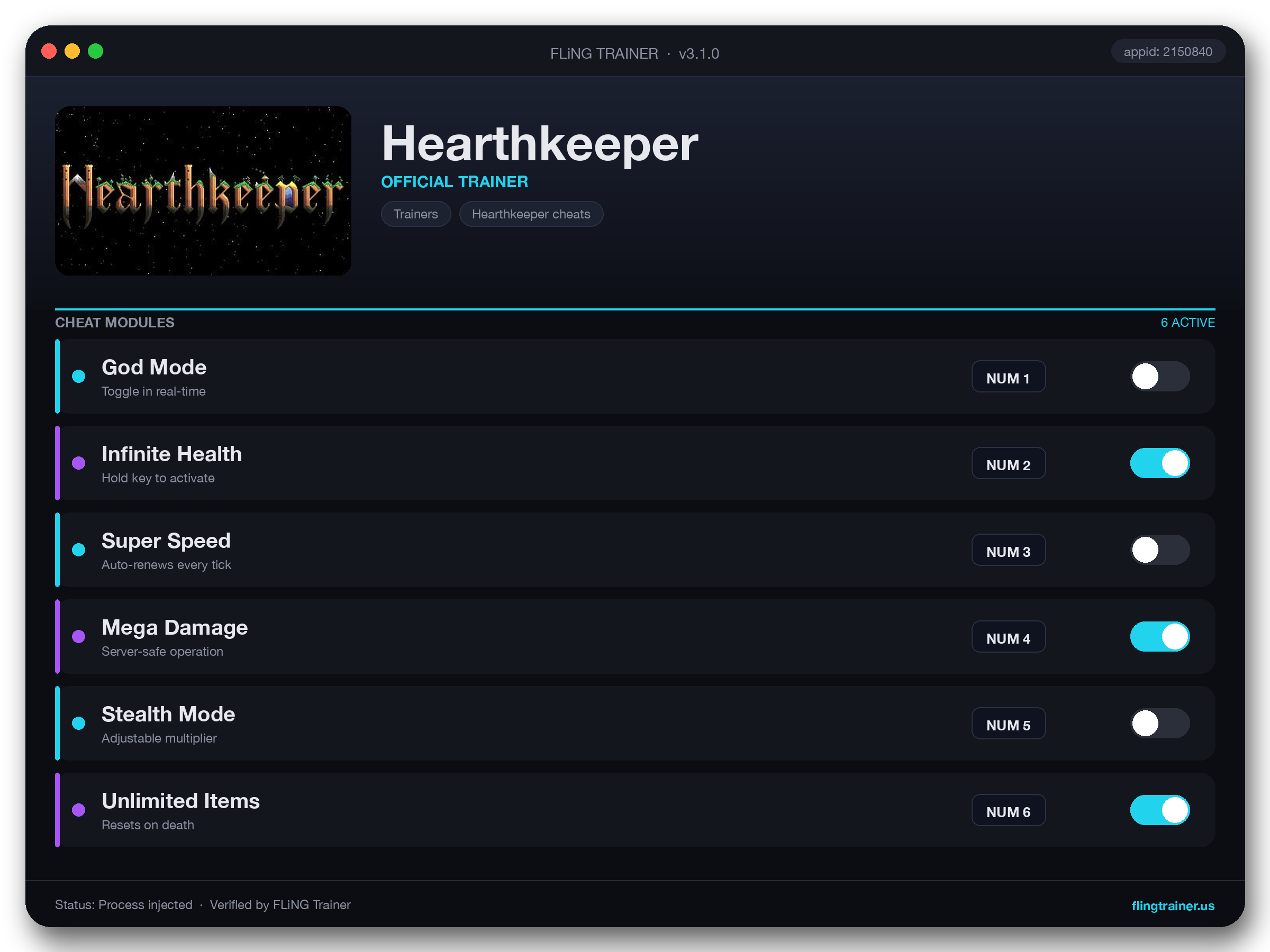Hearthkeeper Trainer interface