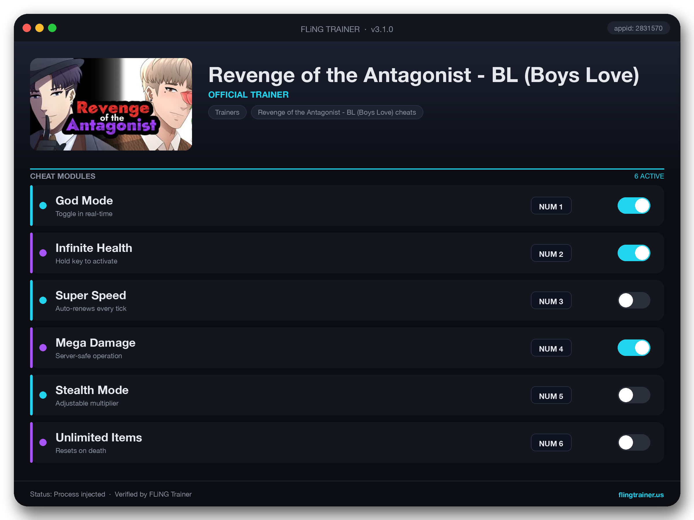 Revenge of the Antagonist - BL (Boys Love) Trainer interface