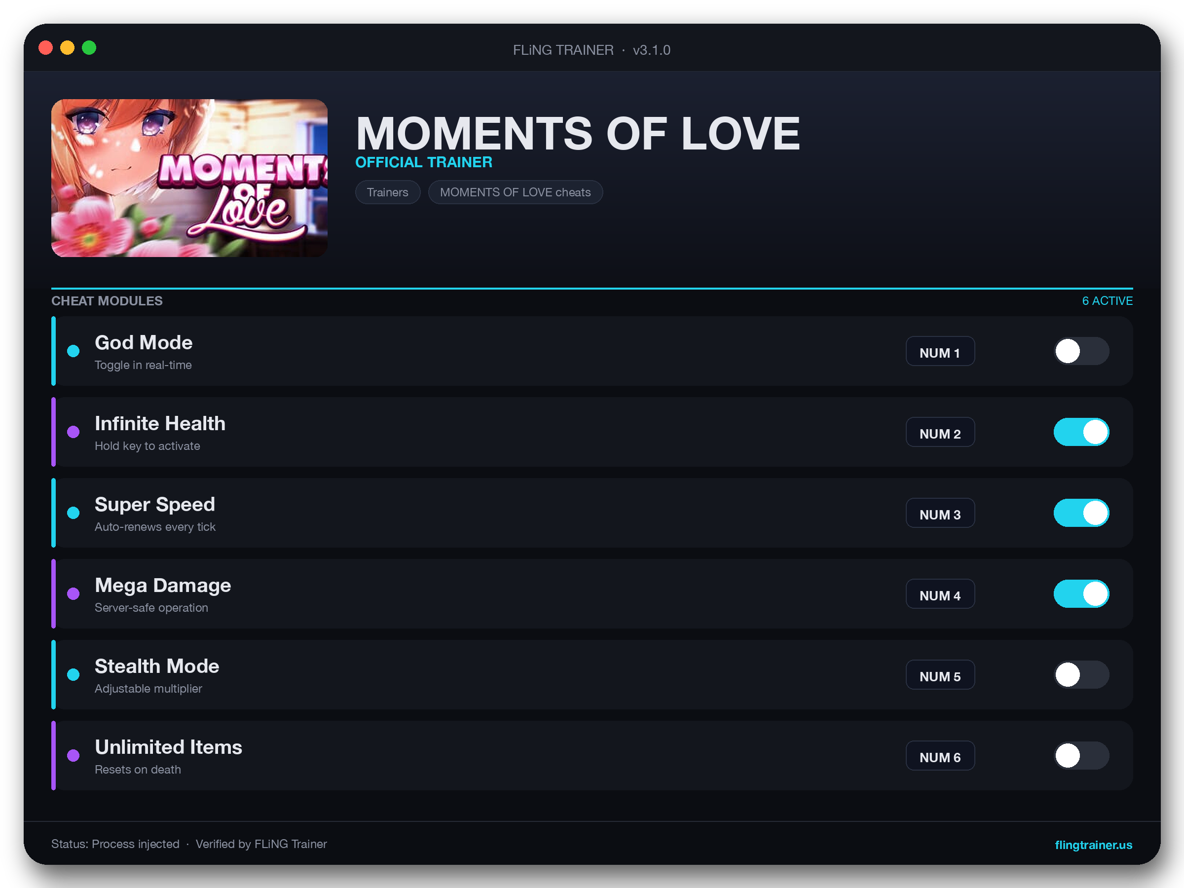 MOMENTS OF LOVE Trainer interface