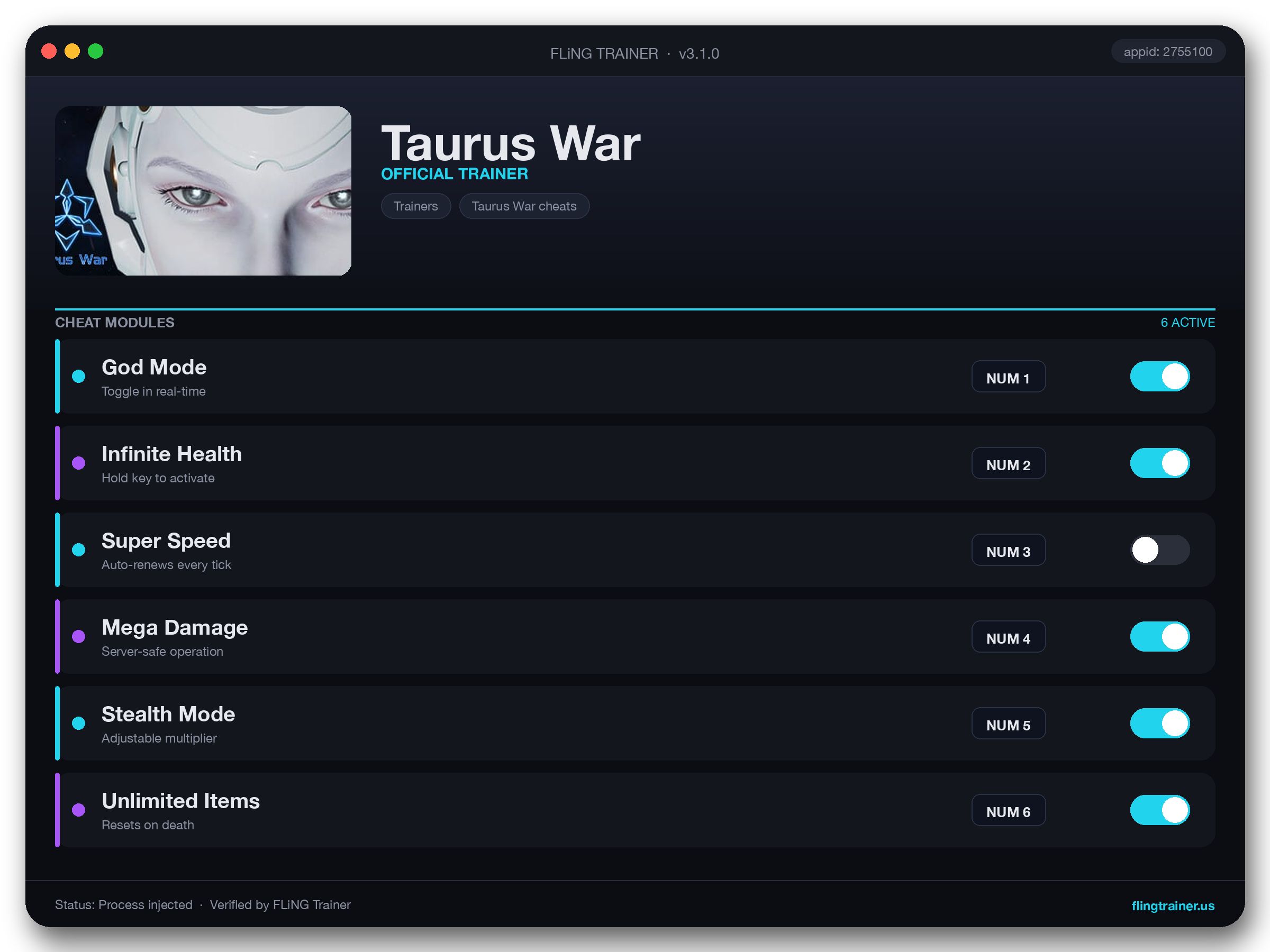 Taurus War Trainer interface